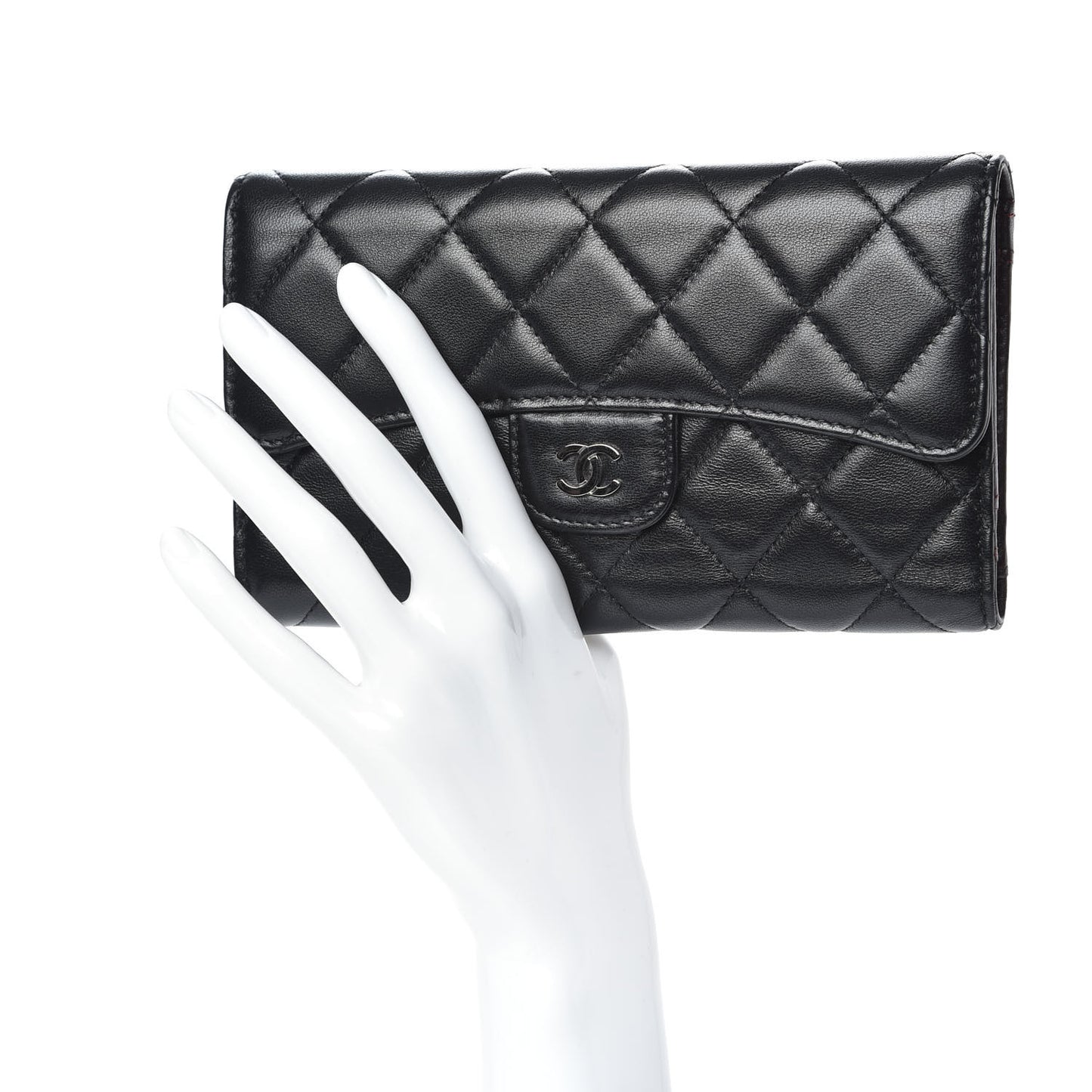 Lambskin Quilted Large Flap Wallet Black