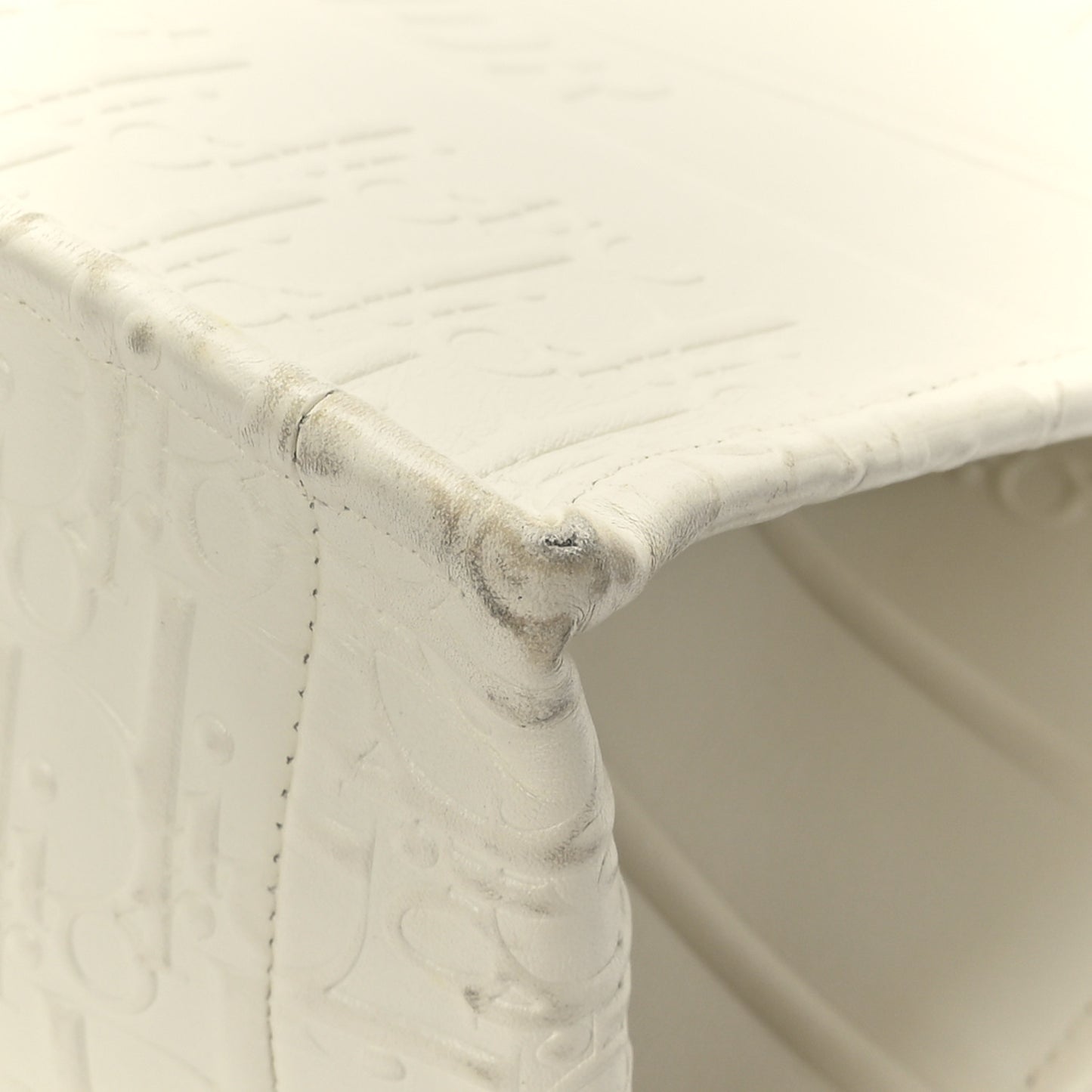 Oblique Calfskin Embossed Medium Book Tote Ivory