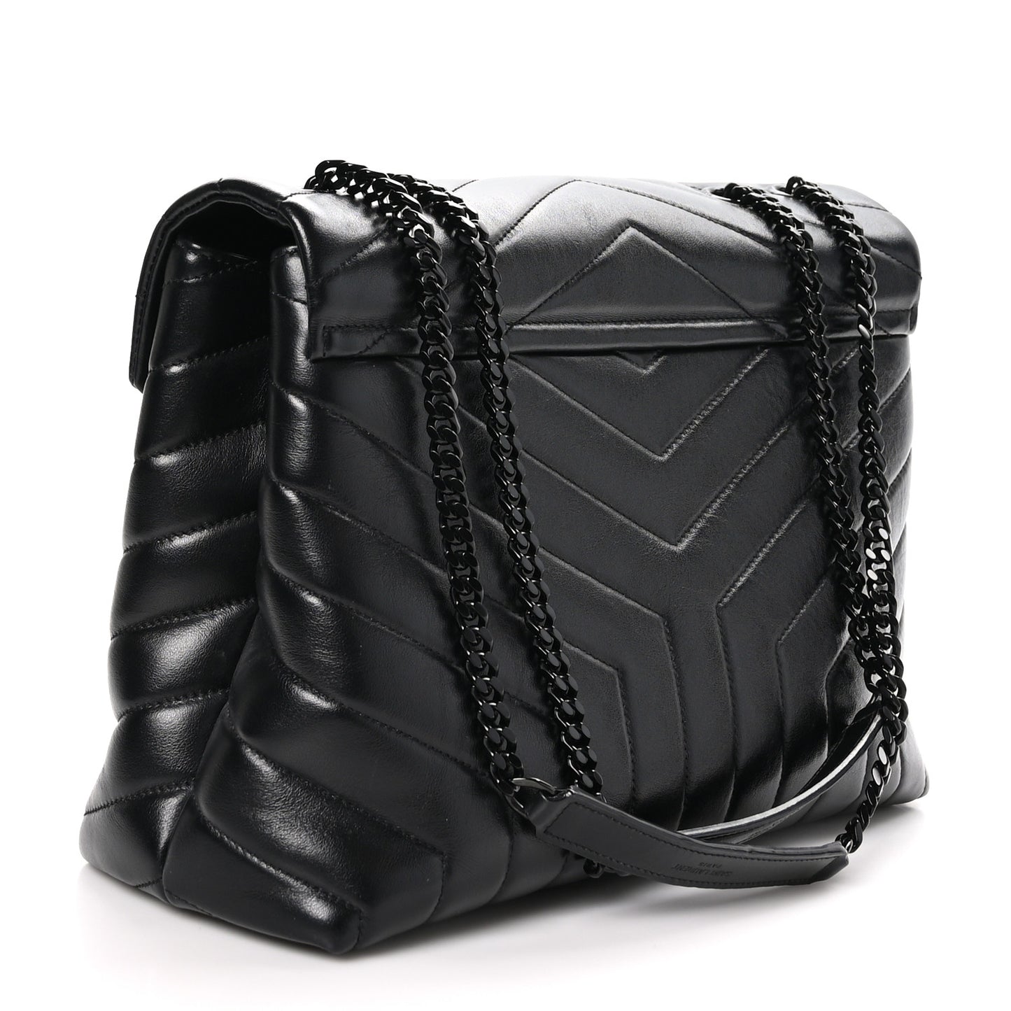 Calfskin Y Quilted Monogram Monochrome Medium Loulou Chain Satchel Black