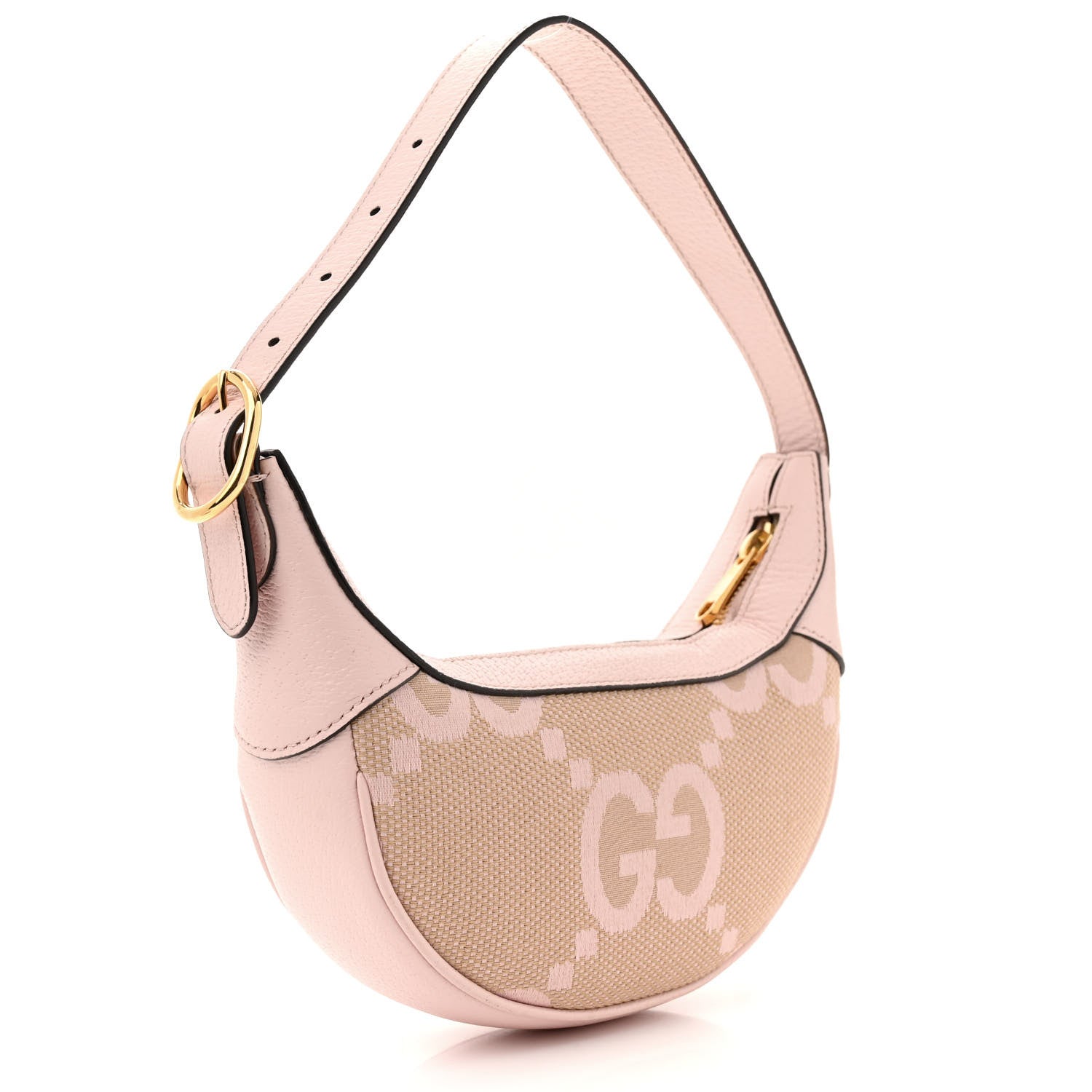 Gucci Monogram Jumbo GG Textured Dollar Calfskin Mini Ophidia Half Moon Hobo Beige Perfect Pink 3 of 11