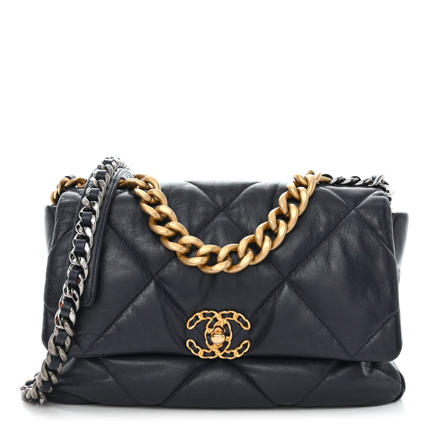Lambskin Quilted Large Chanel 19 Flap Navy Blue