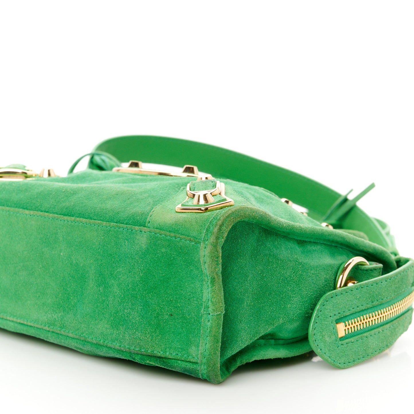 Baby Daim Suede Gold Metallic Edge Hardware Mini City Vert Fluo