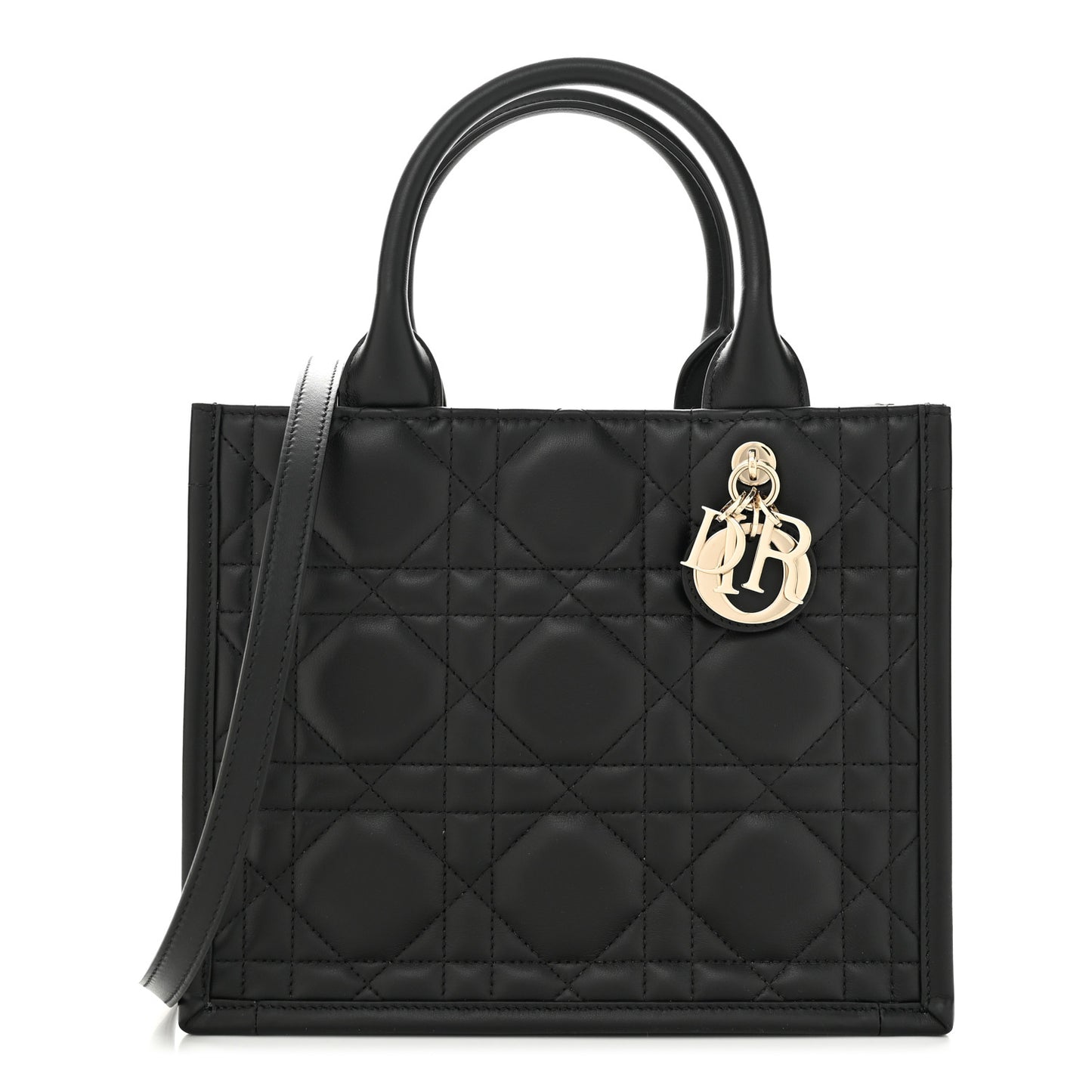 Calfskin Macro Cannage Small Book Tote Black