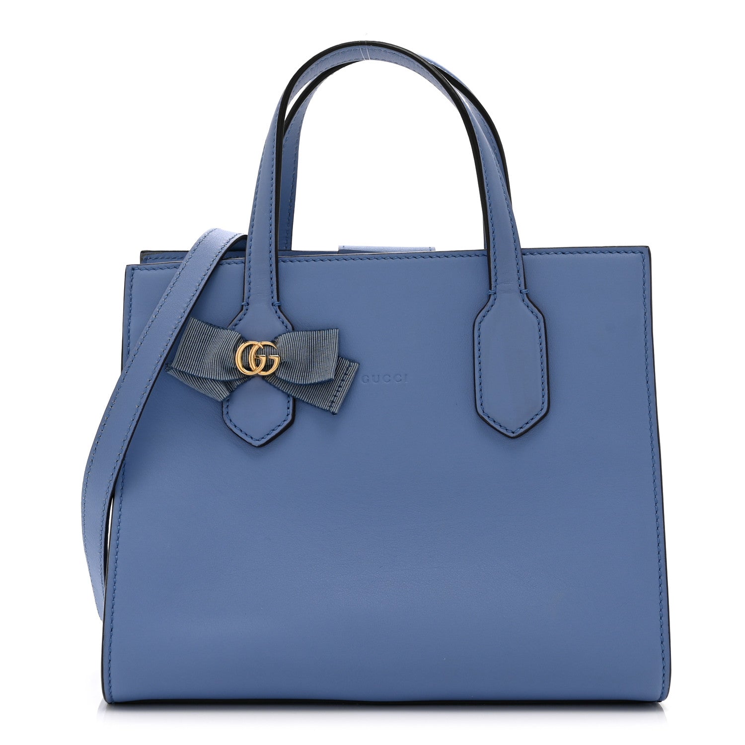 Gucci Calfskin Marmont Ribbon Top Handle Bag Blue 1835304