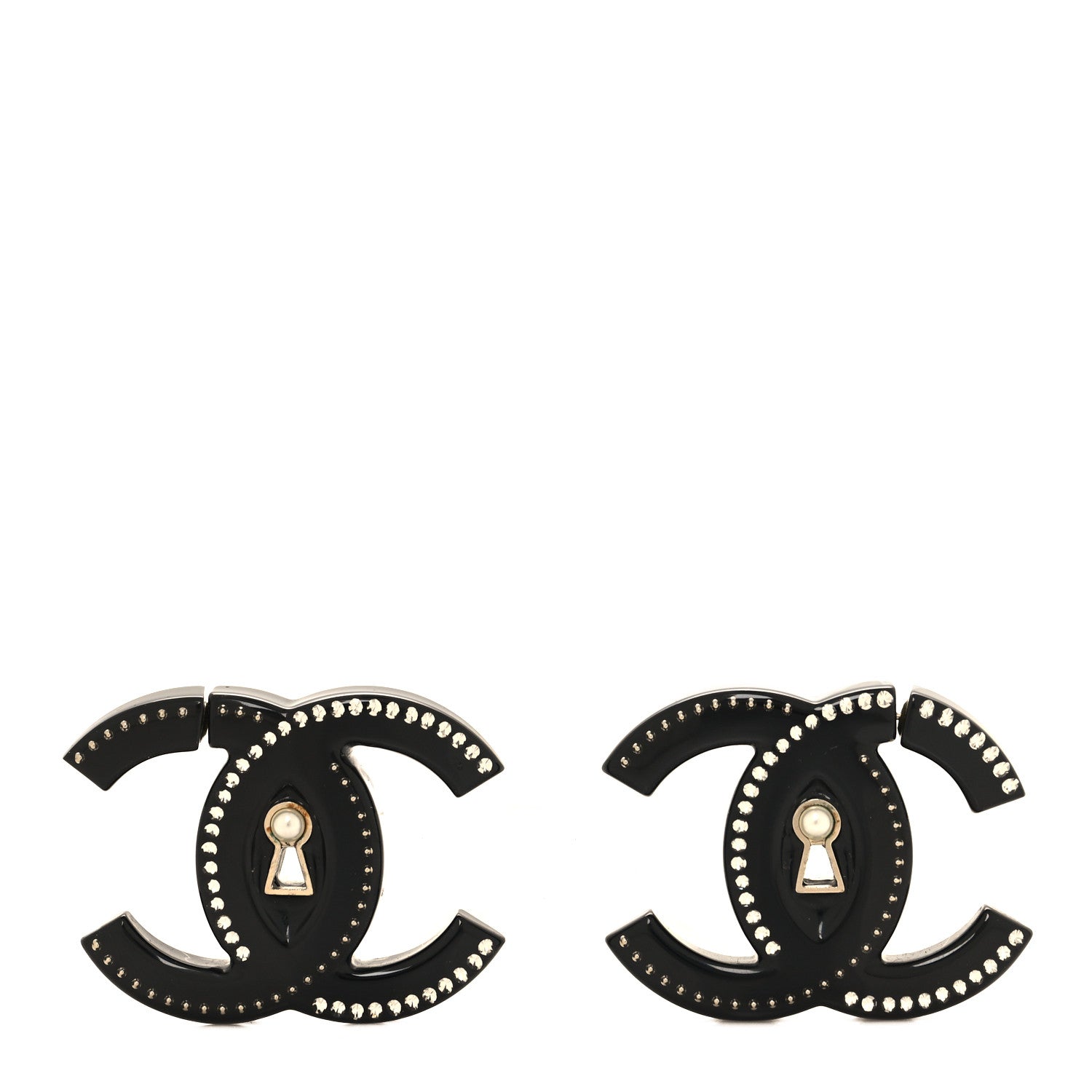 Chanel Metal Resin Crystal Pearl CC Hoop Earrings Gold Black 1 of 4