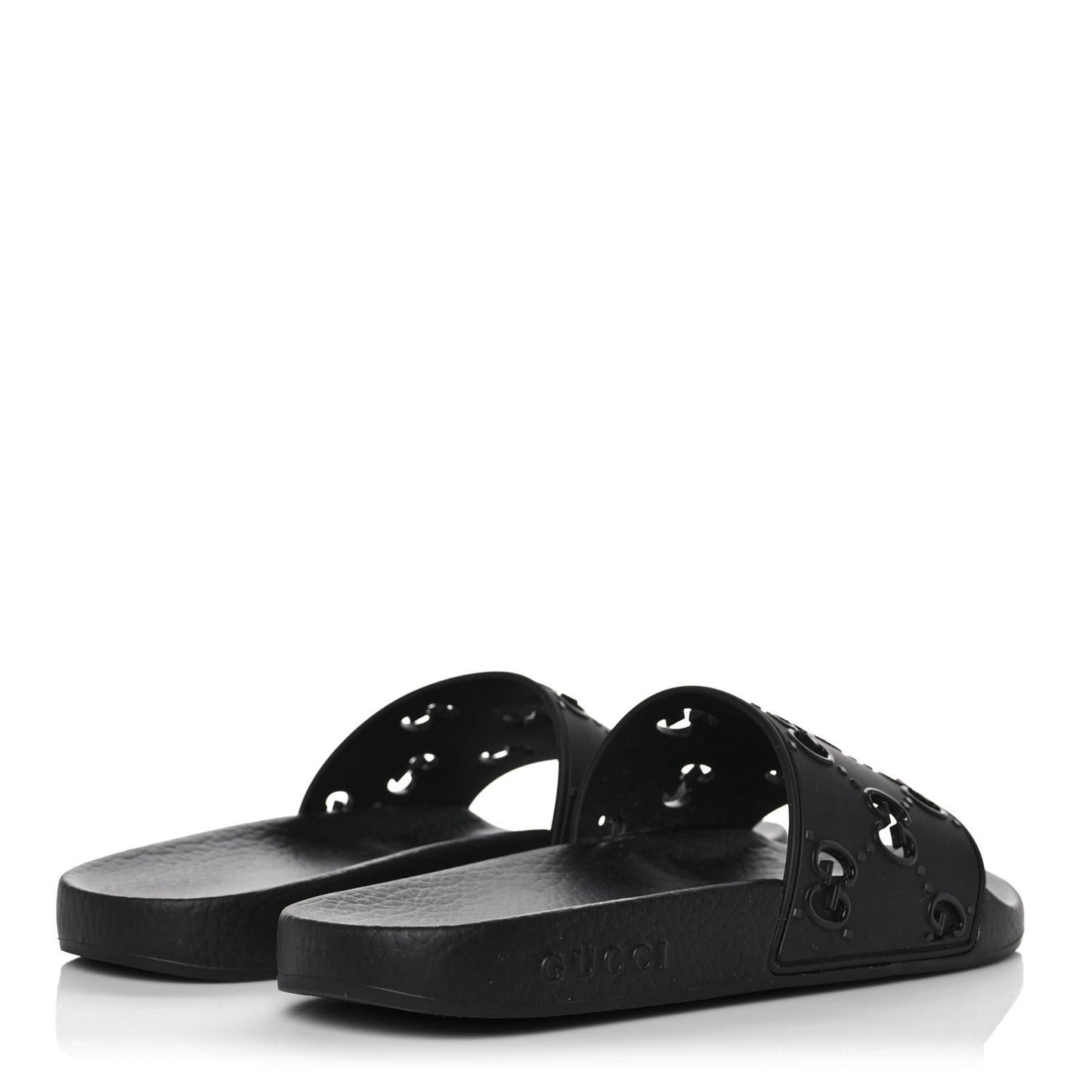 Rubber GG Monogram Perforated Womens Slide Sandals 39 Black