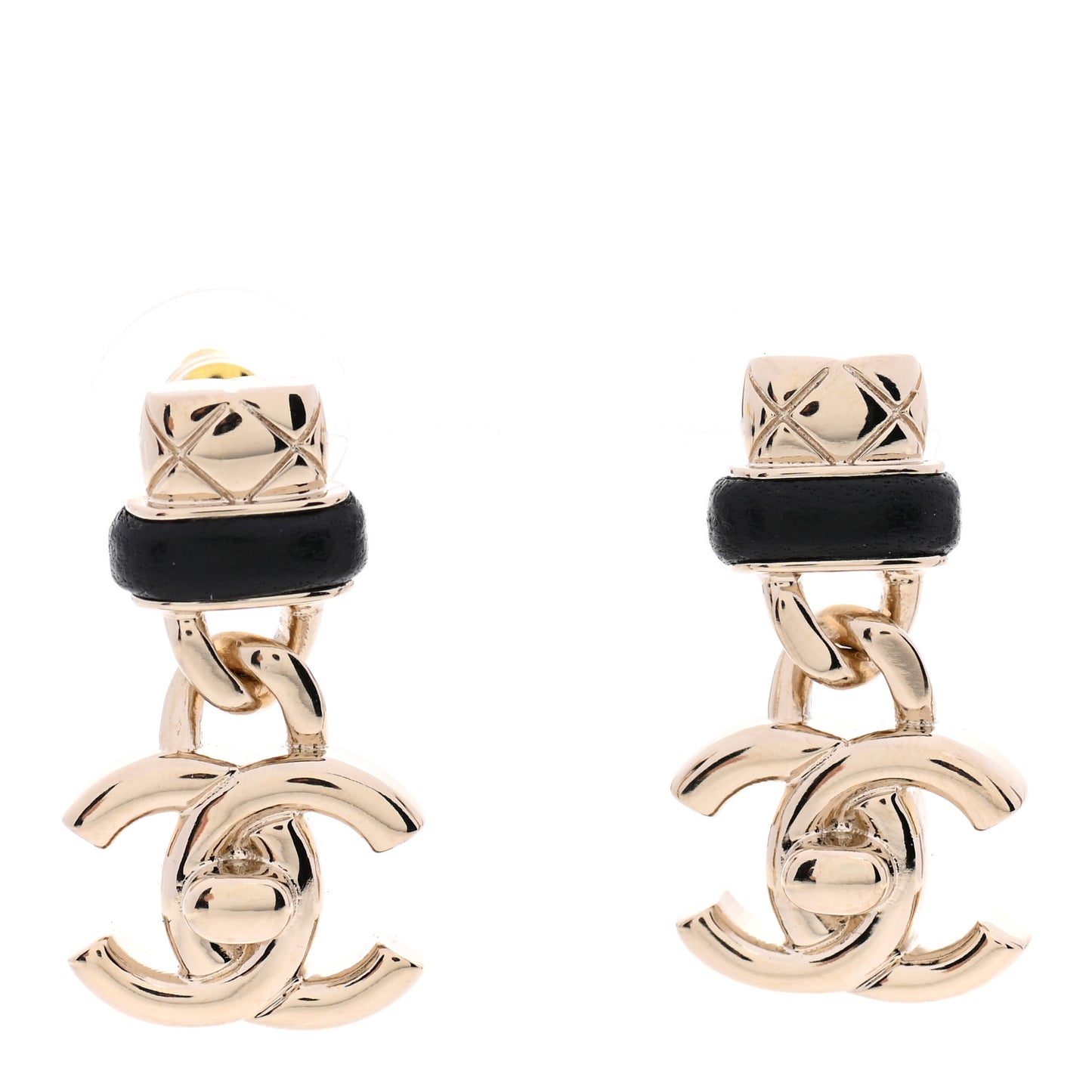 Lambskin CC Turnlock Drop Earrings Gold Black