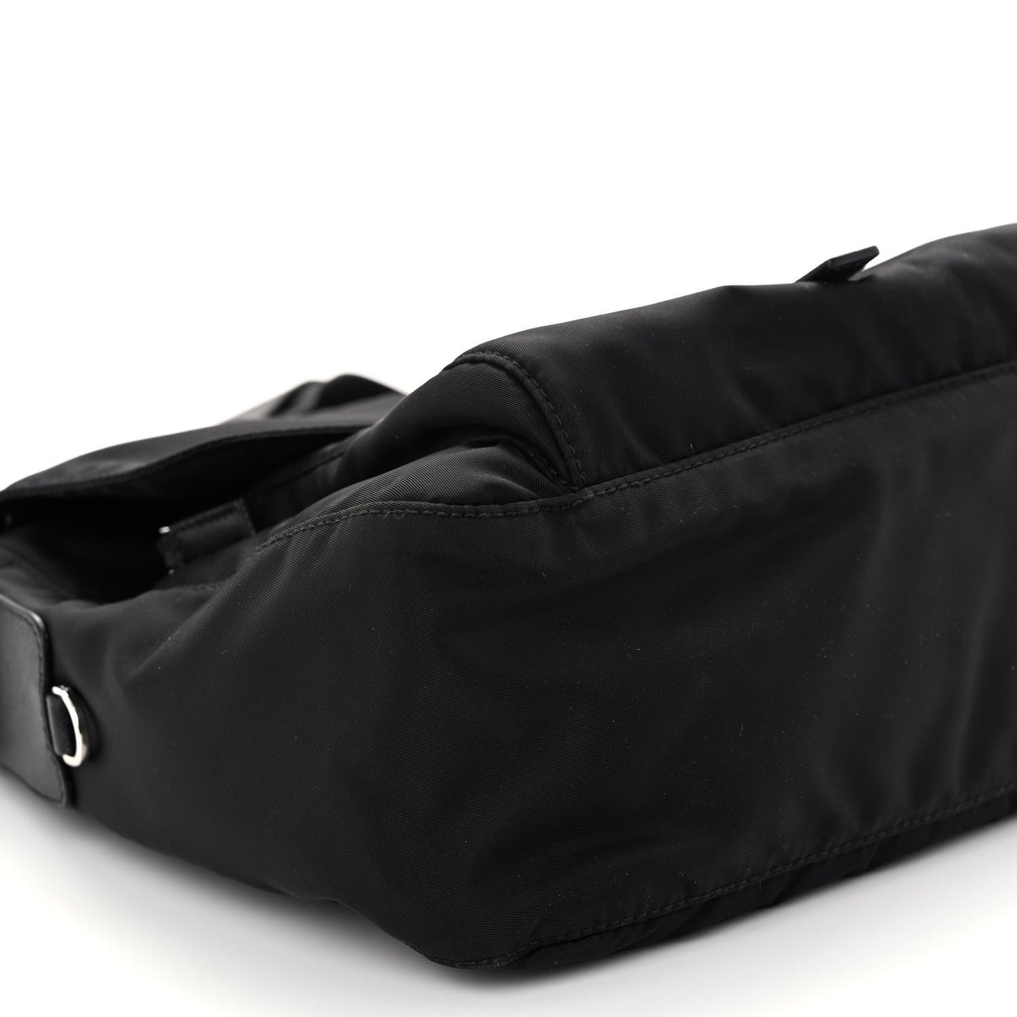 Re-Nylon Vela Saffiano Pocket Single Buckle Messenger Shoulder Bag Black