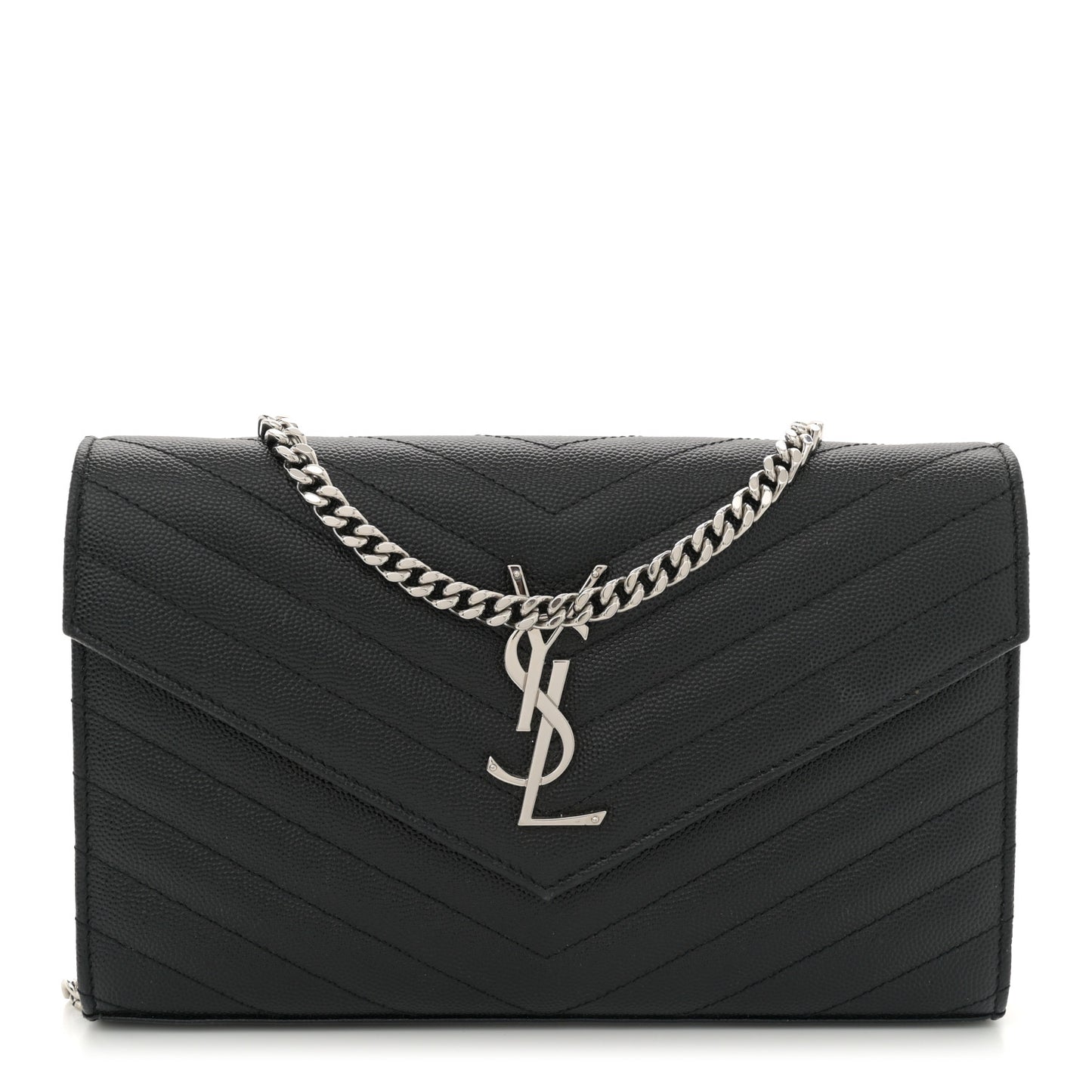 Grain De Poudre Matelasse Chevron Monogram Chain Wallet Black