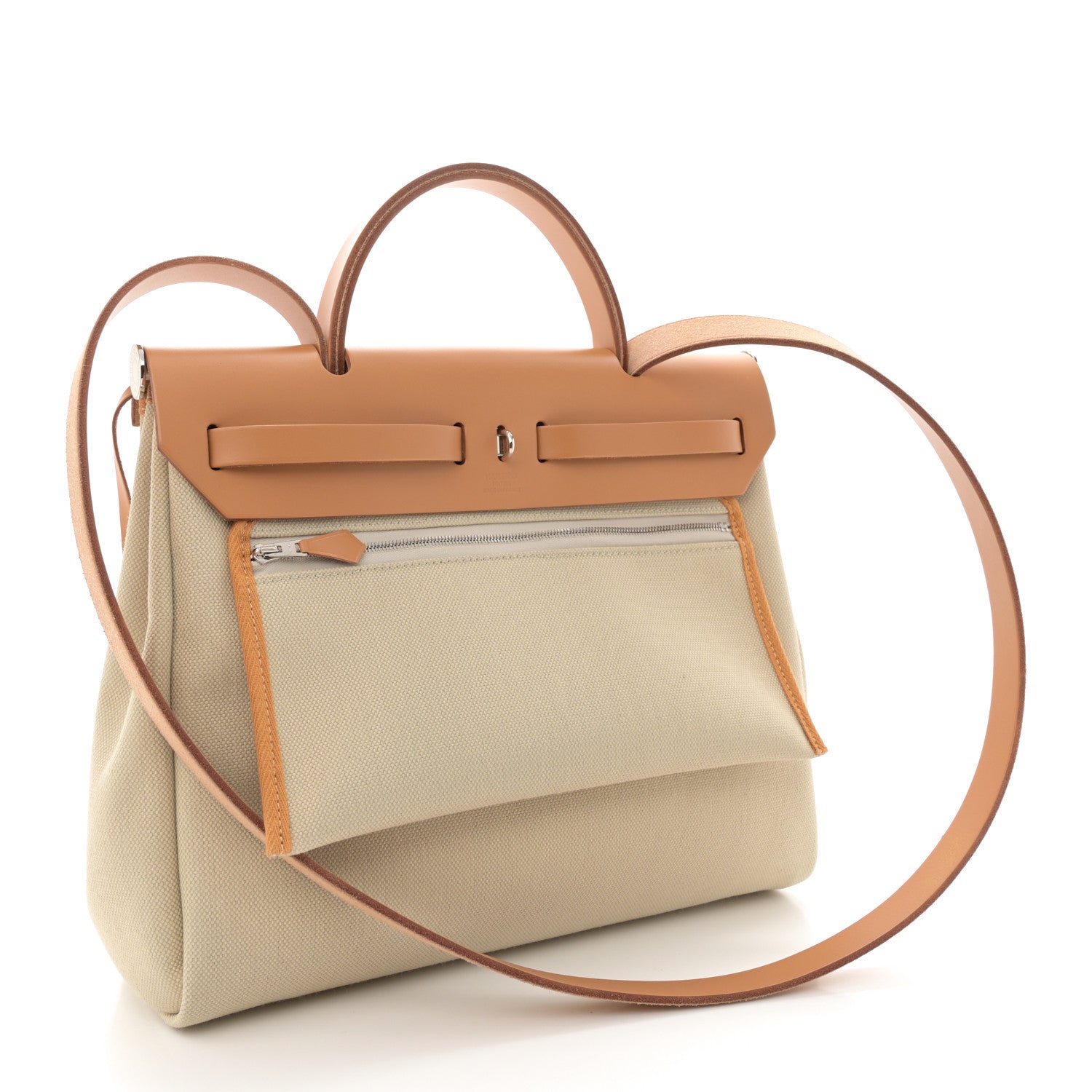 Hermes Toile Militaire Vache Hunter Laque Herbag Zip Retourne PM 31 Beton Naturel Sable Nata 4 of 13