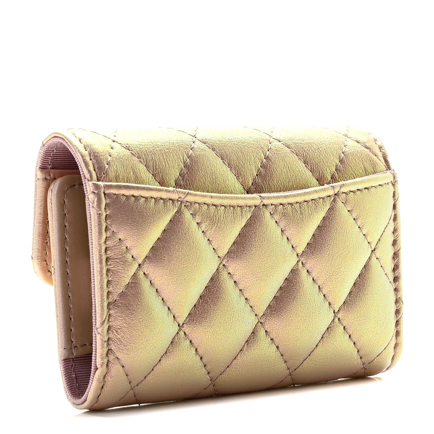 Iridescent Calfskin Quilted Classic 4 Key Holder Wallet Pink