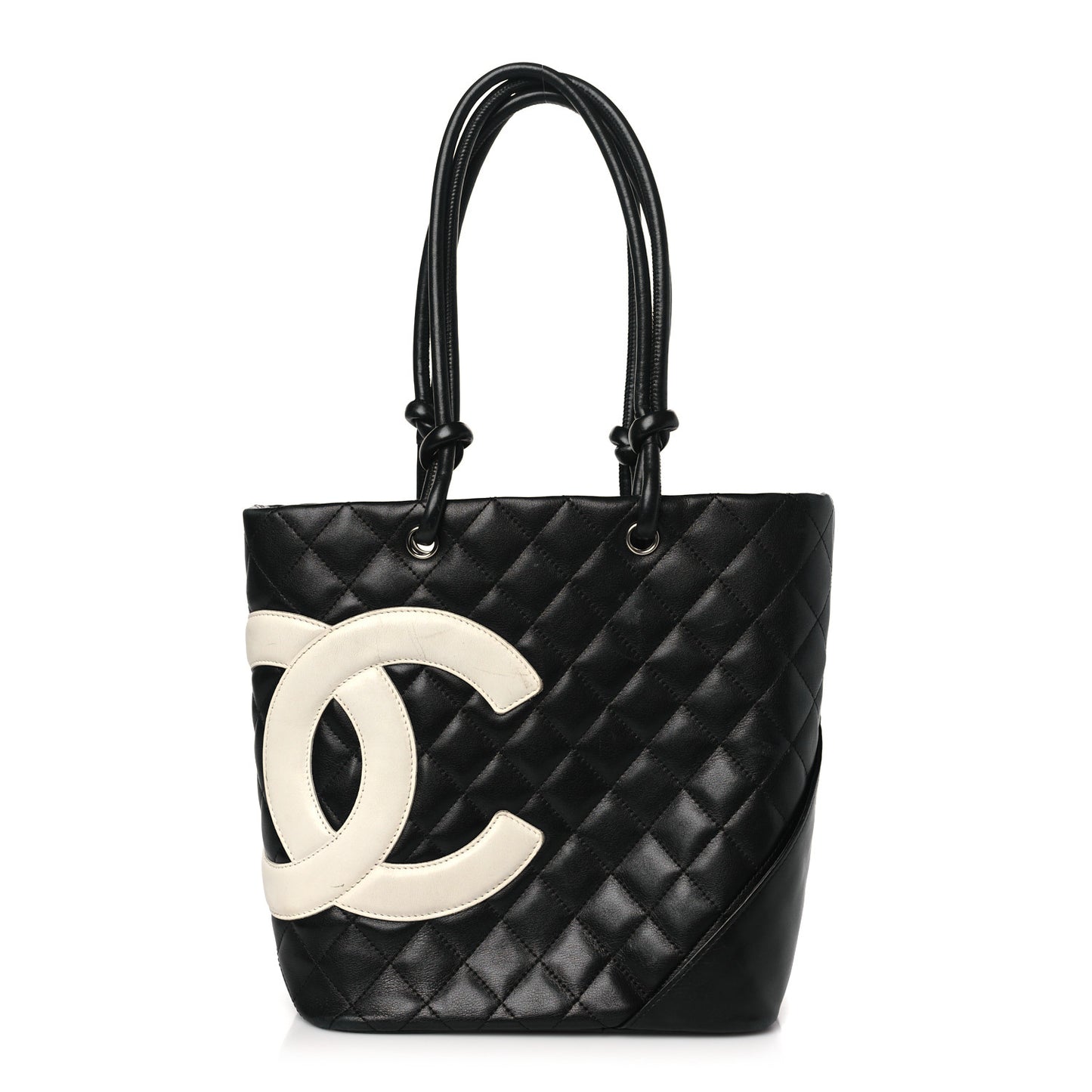 Calfskin Quilted Medium Cambon Tote Black White