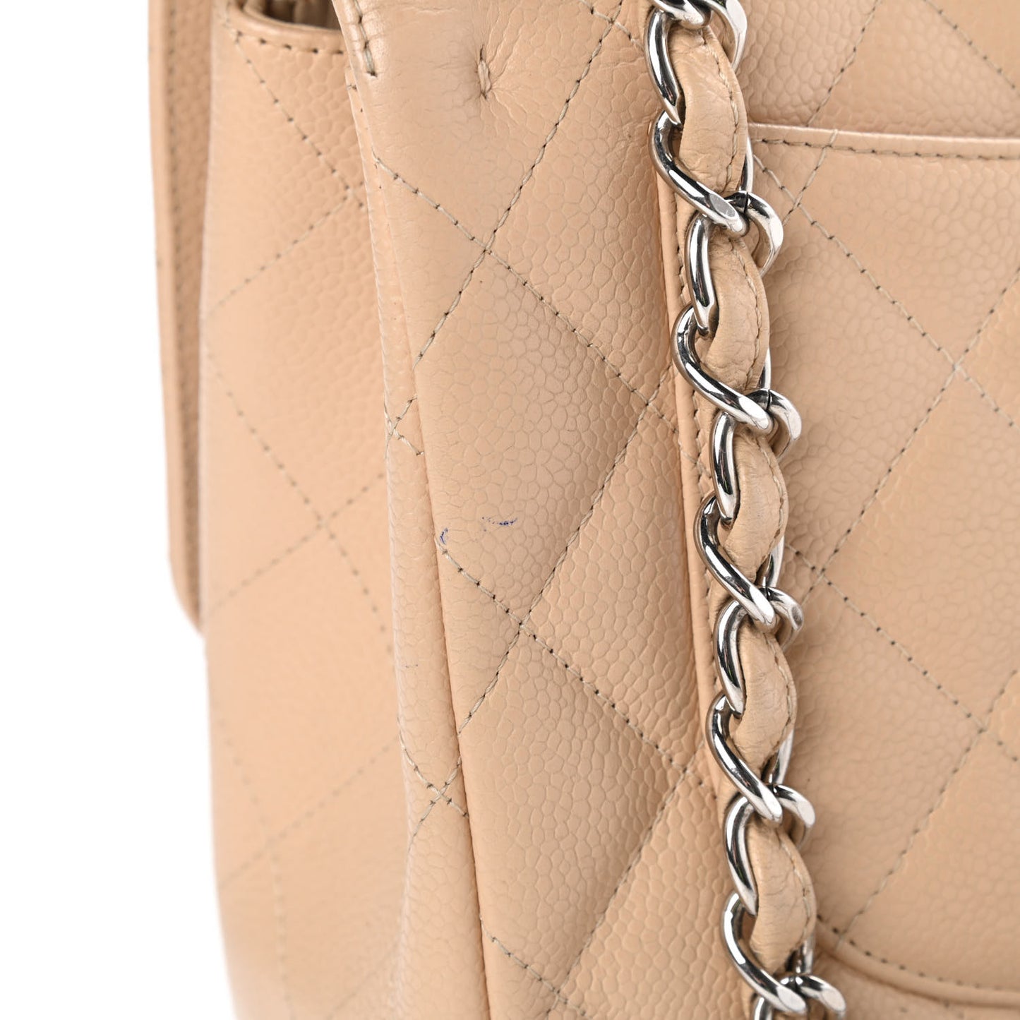 Caviar Quilted Jumbo Double Flap Beige Clair