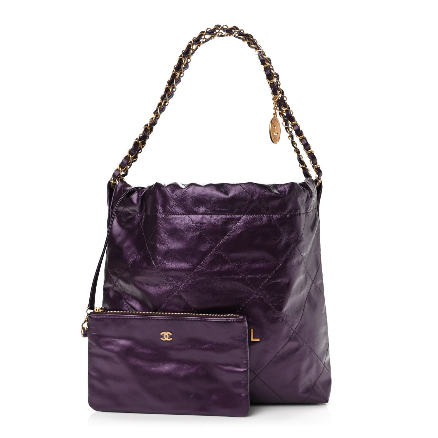 Chanel Metallic Calfskin Quilted Small Chanel 22 Purple 1057189