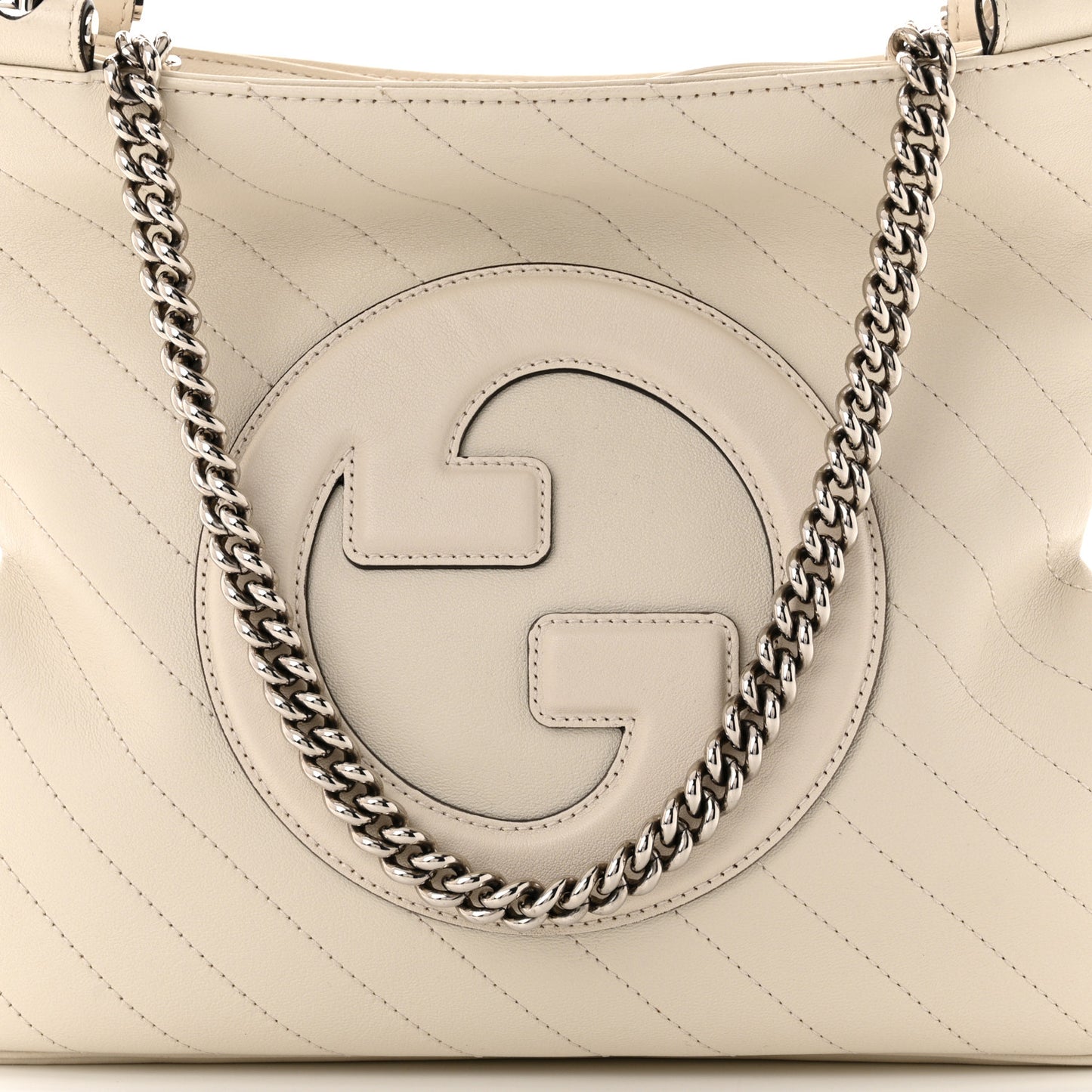 Sakai Be Green Calfskin Diagonal Stitched Small Blondie Tote Mystic White