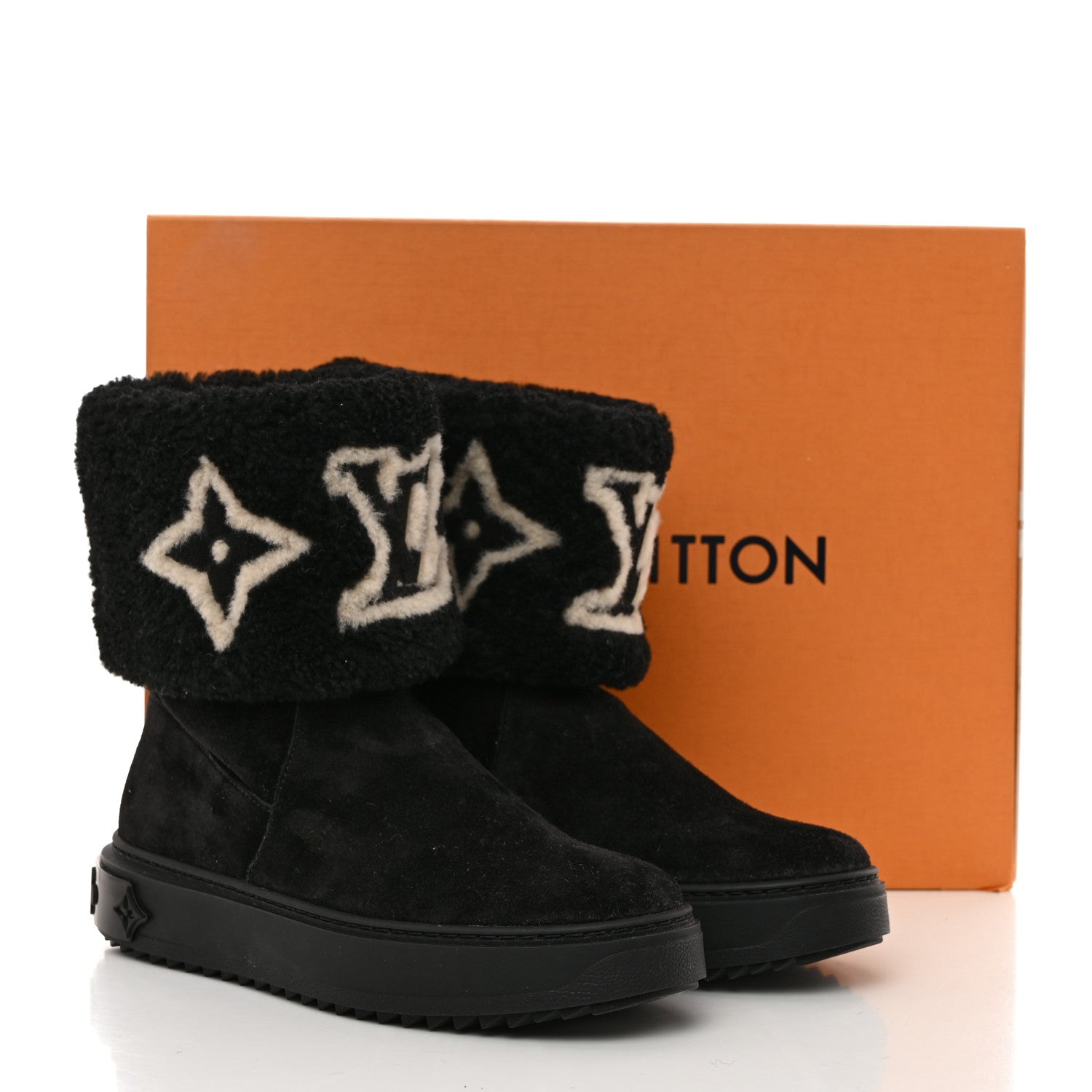 Louis Vuitton Suede Calfskin Shearling Snowdrop Flat Ankle Boot 36 Black 3 of 10