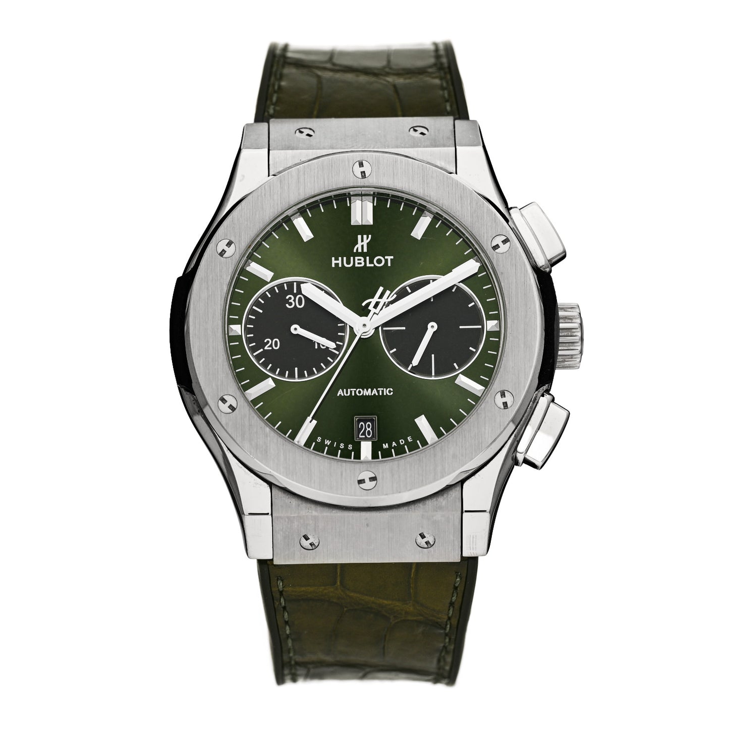 Titanium Alligator 45mm Classic Fusion Chronograph Automatic Watch Green 521.NX.8970.LR