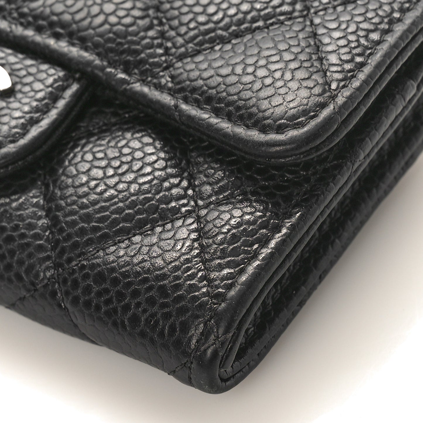Caviar Quilted Flap Card Holder Wallet Black