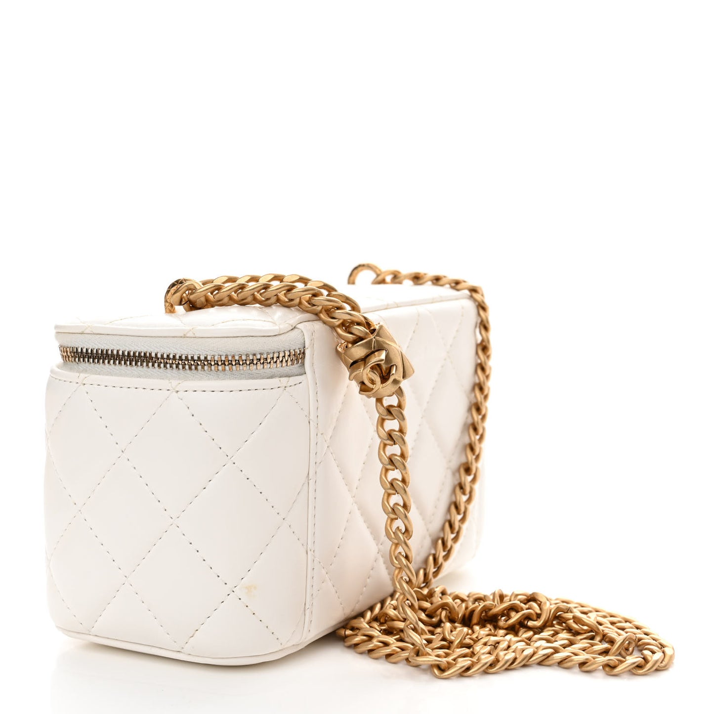 Lambskin Quilted Small Pillow Crush Vanity Case With Chain White