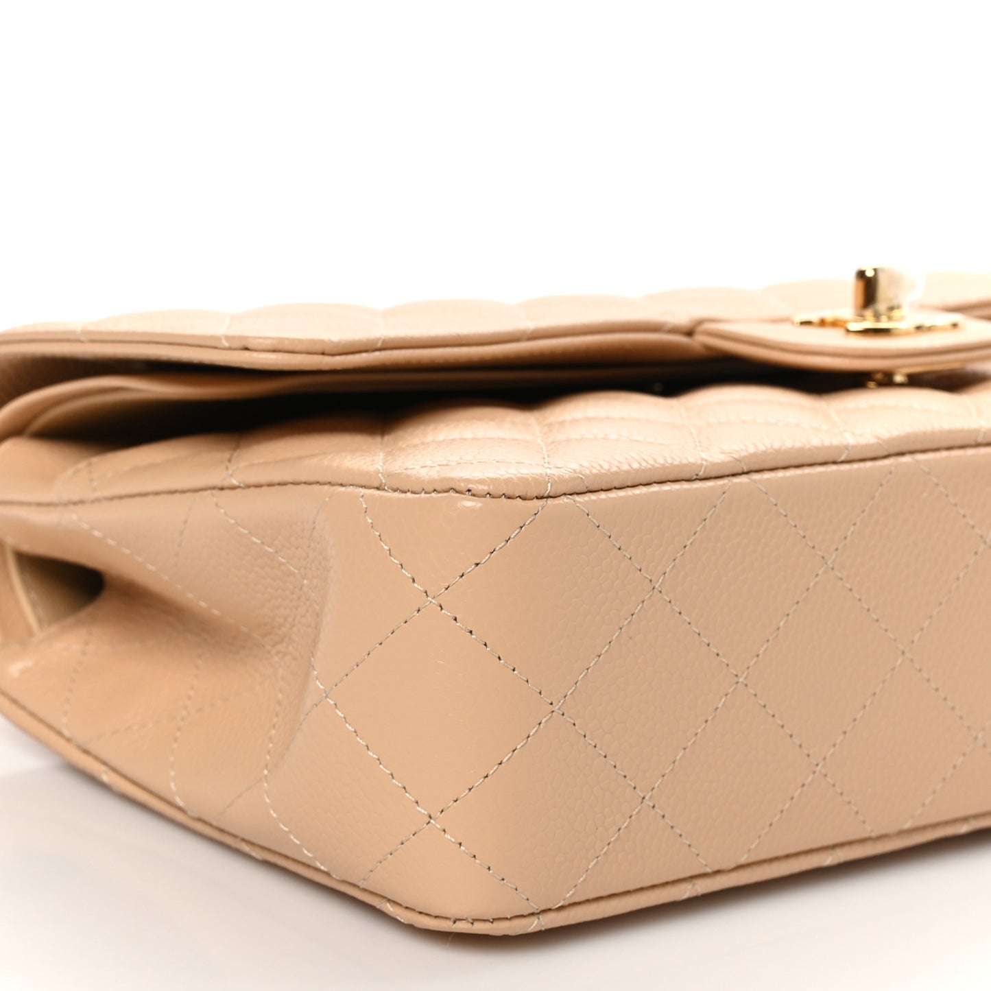 Caviar Quilted Medium Double Flap Beige