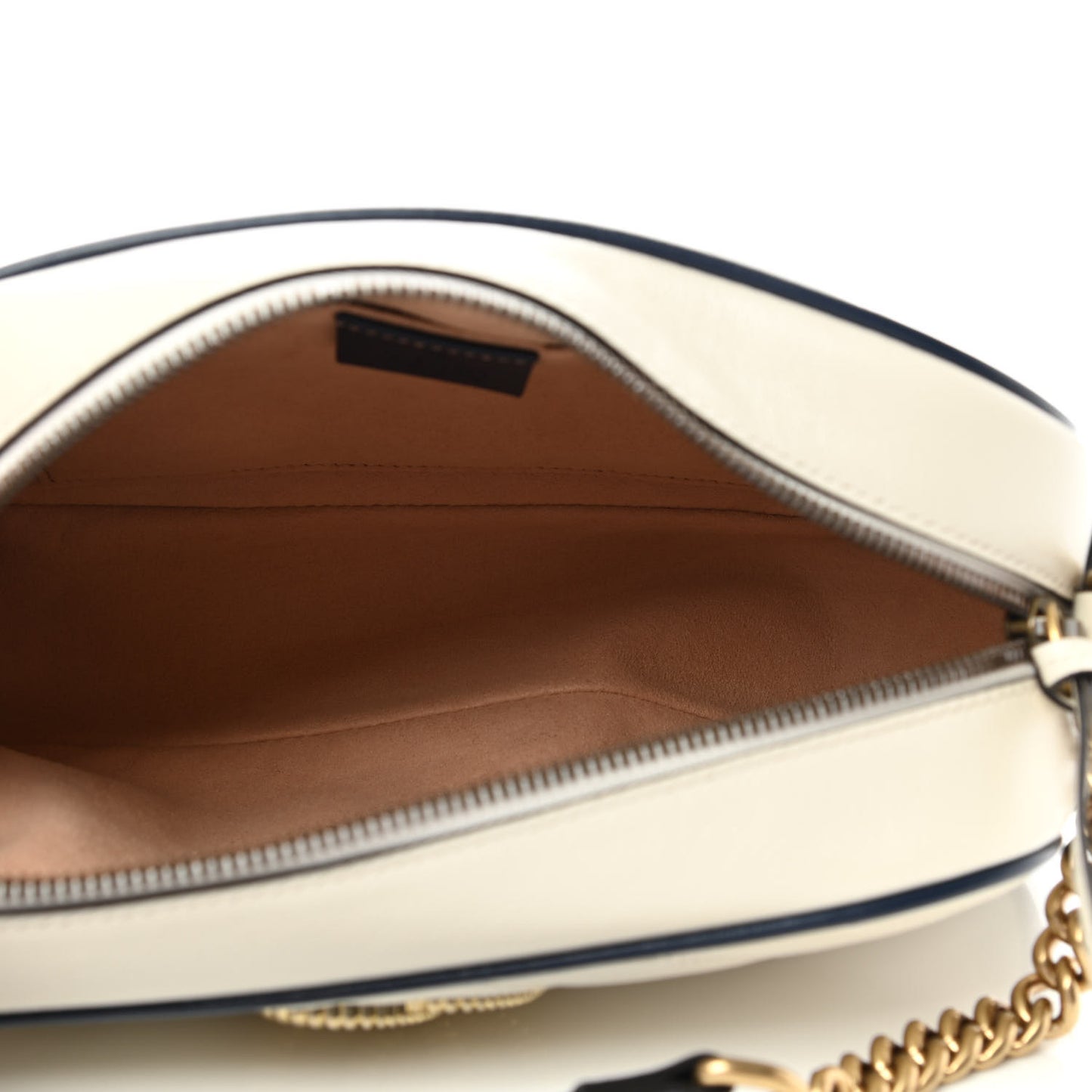 Vintage Effect Calfskin Matelasse Diagonal Small Torchon GG Marmont Chain Shoulder Bag Mystic White Blue Agata