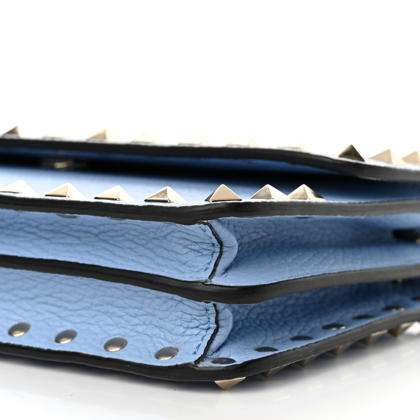 Grainy Calfskin Rockstud Chain Pouch Popeline Blue