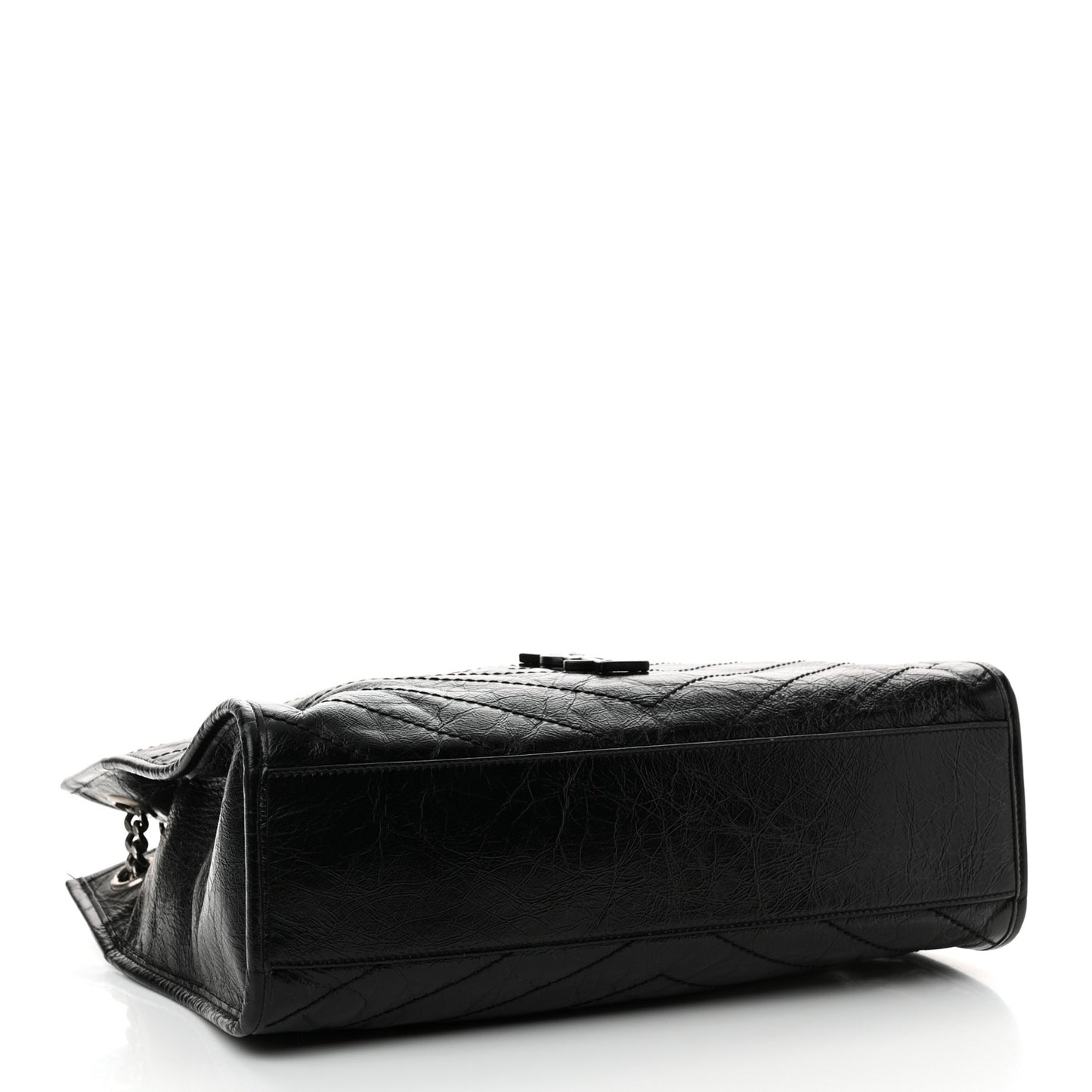 Crinkled Calfskin Matelasse Monogram Medium Niki Shopper Tote Black