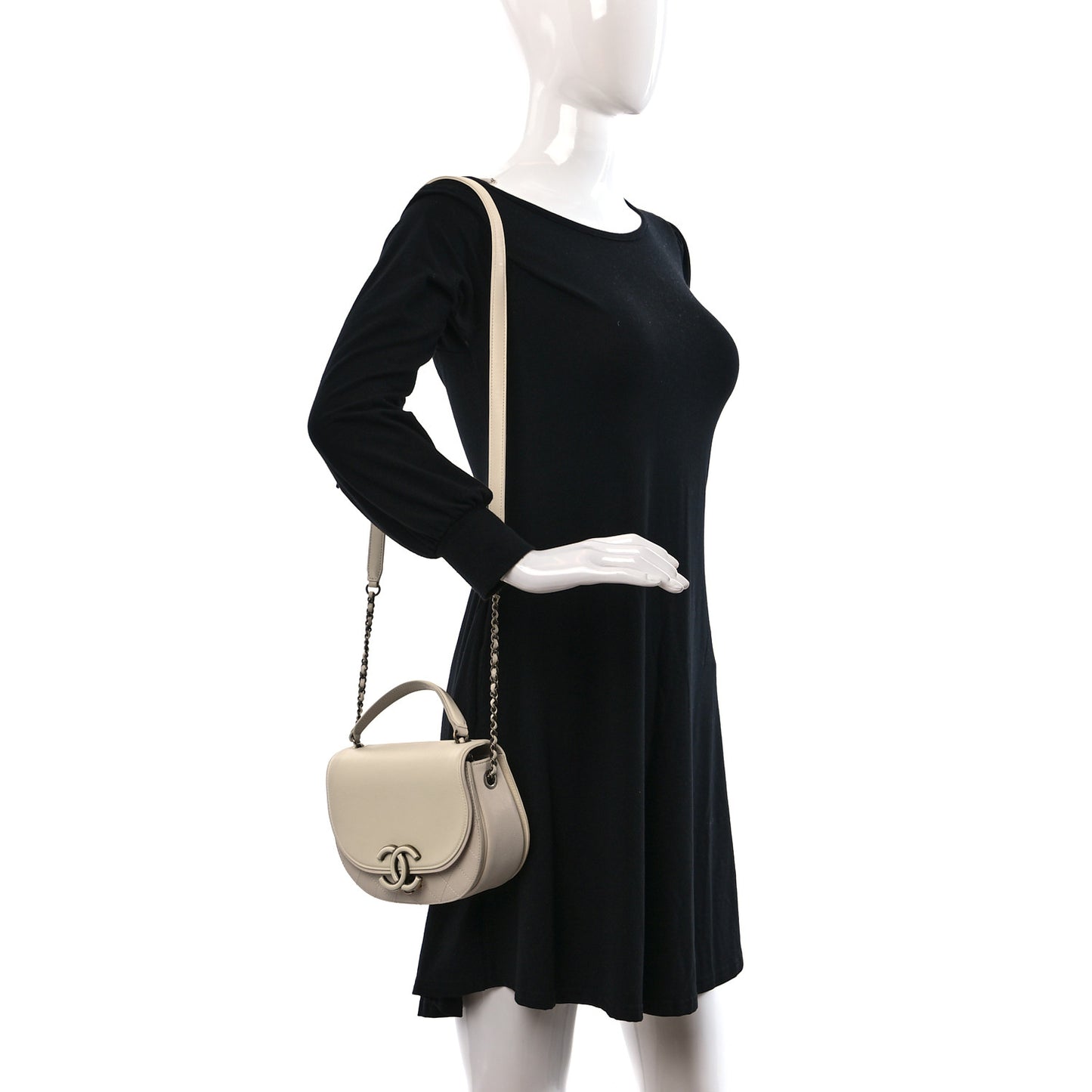 Shiny Calfskin Goatskin Quilted Small Coco Curve Messenger Flap White