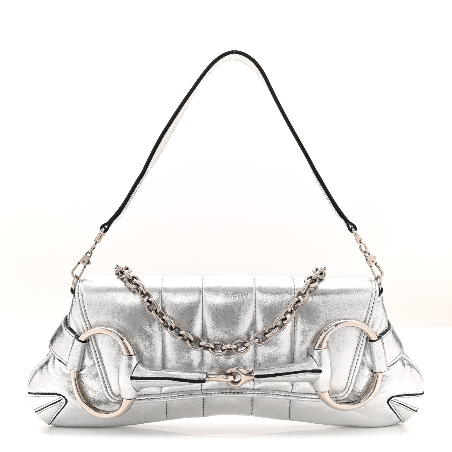 Gucci Metallic Nappa Vertical Matelasse Medium Maxi Horsebit Chain