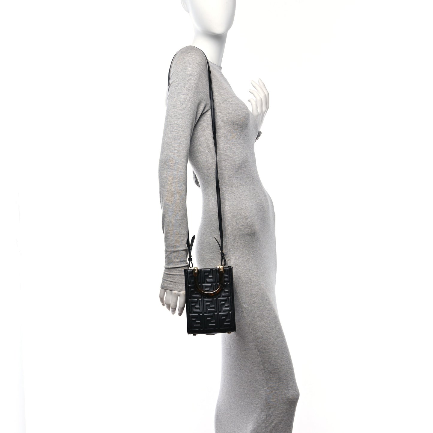 Vitello Plexiglass FF Embossed Mini Fendi Sunshine Shopper Tote Black