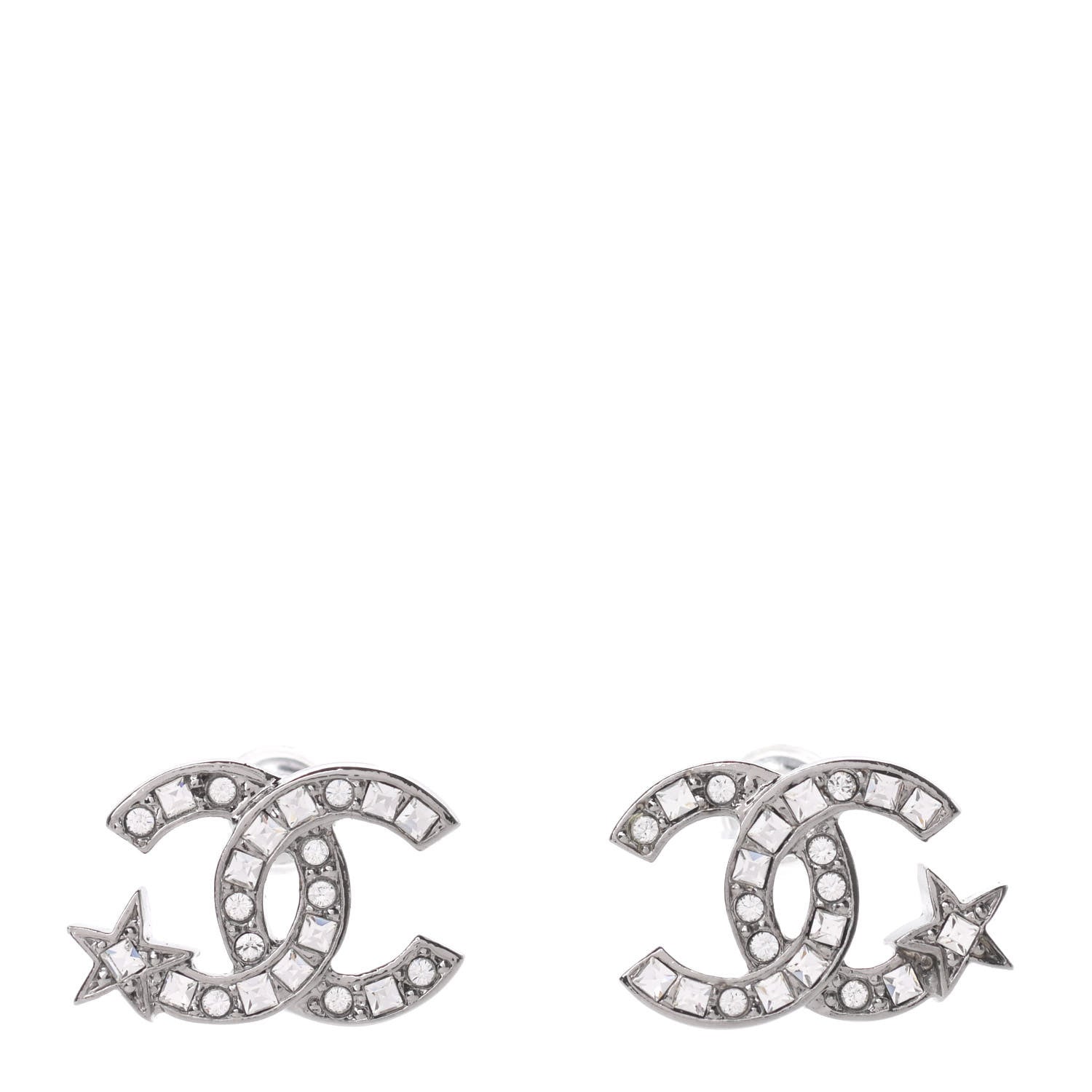 Chanel Crystal CC Starfall Earrings Silver 1 of 5