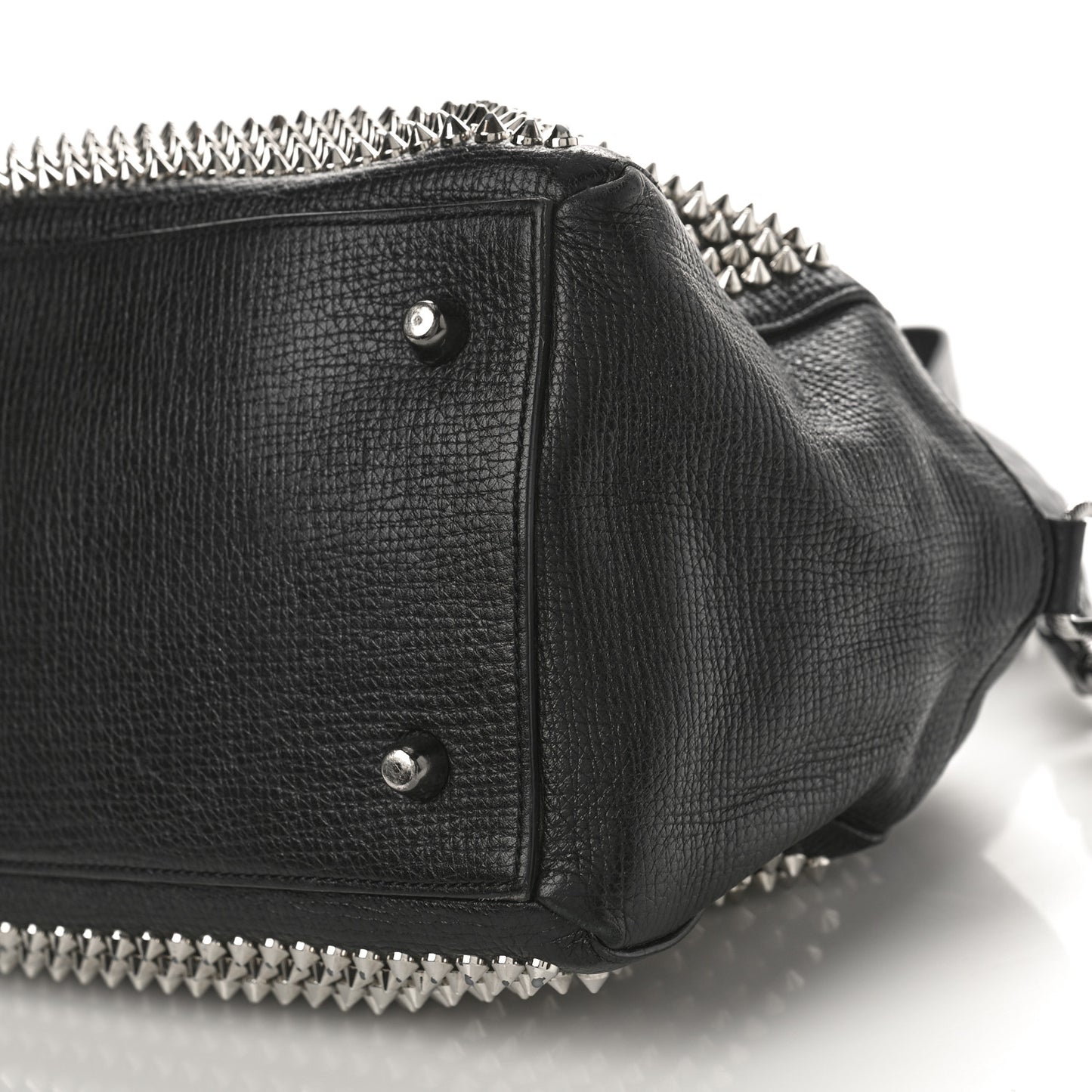 Grained Calfskin Studded Panettone Bowling Bag Black