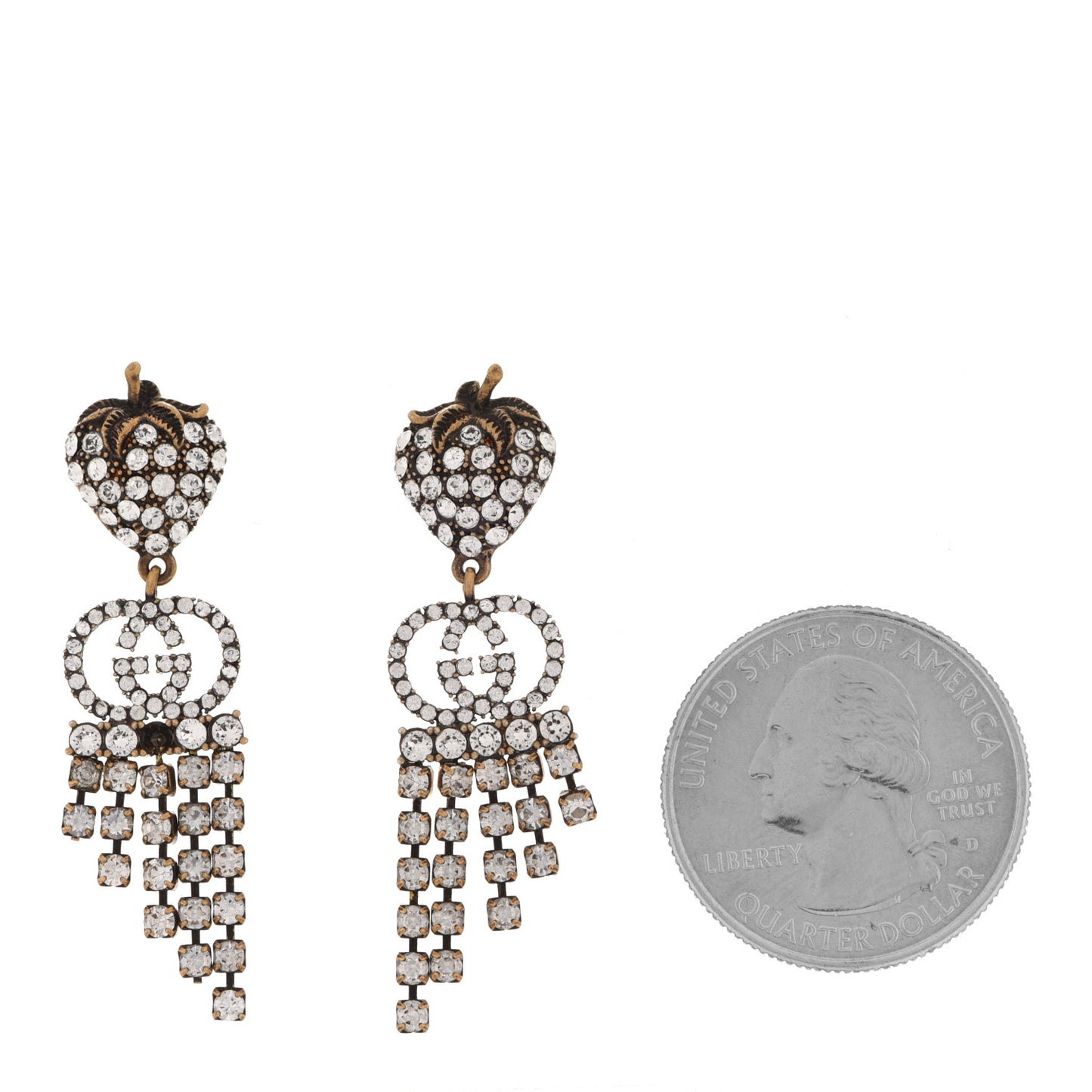 Metal Crystal Interlocking G Strawberry Drop Earrings