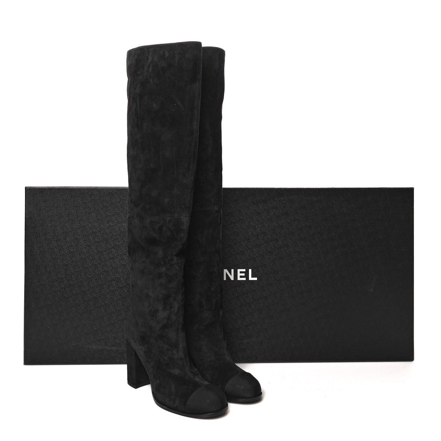 Suede Calfskin Grosgrain High Boots 39.5 Black