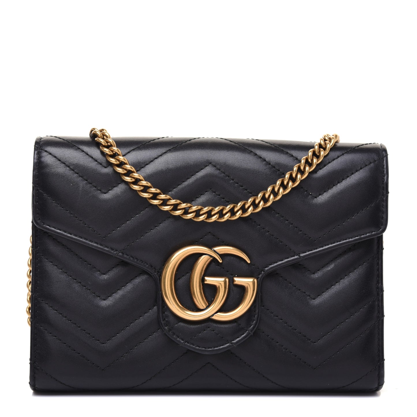 Calfskin Matelasse GG Marmont Chain Wallet Black
