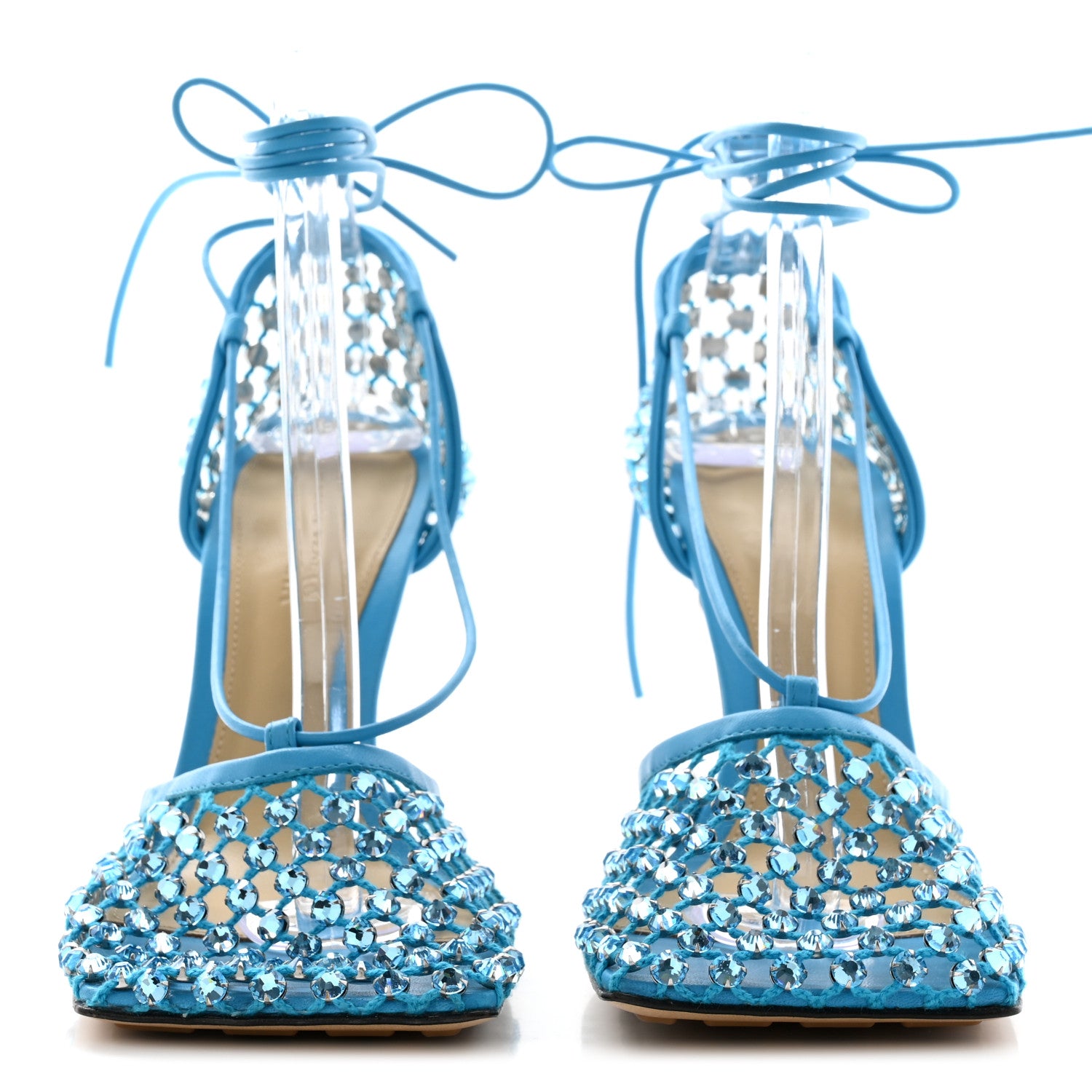 Bottega Veneta Mesh Nappa Crystal Embellished Sparkle Stretch Ankle Tie 90mm Sandals 37 Pool 2 of 10