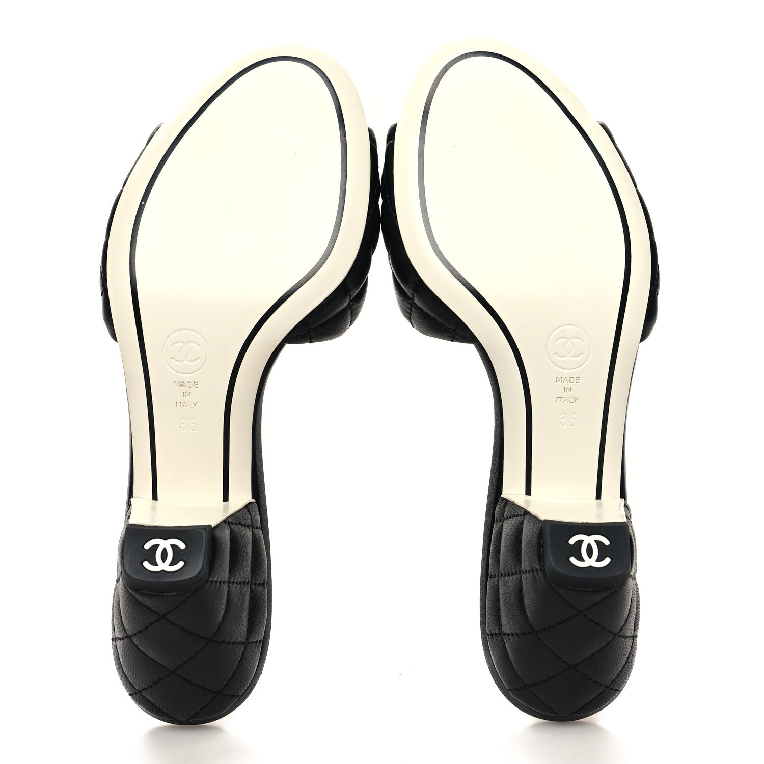 Chanel Lambskin Quilted Textured CC Mules 36 Black 5 of 9