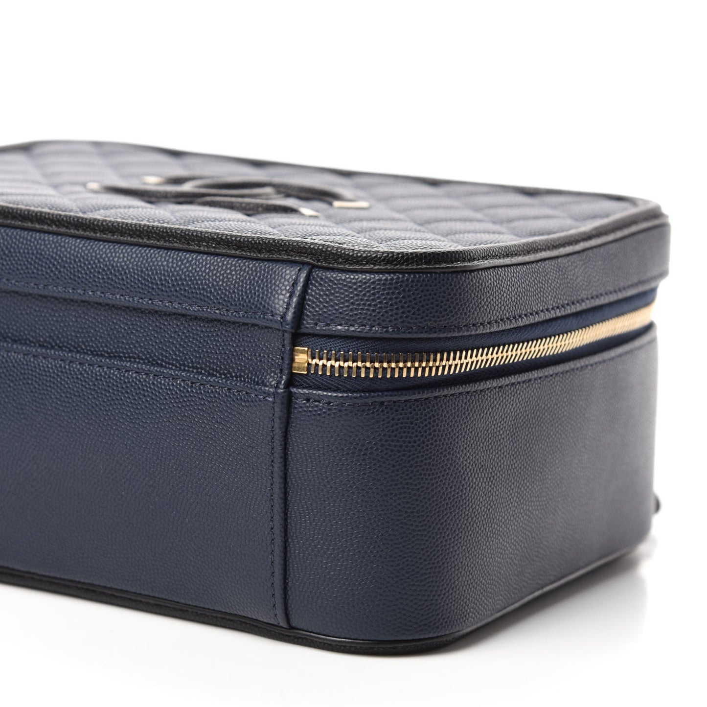 Caviar Quilted Large CC Filigree Vanity Case Navy Black