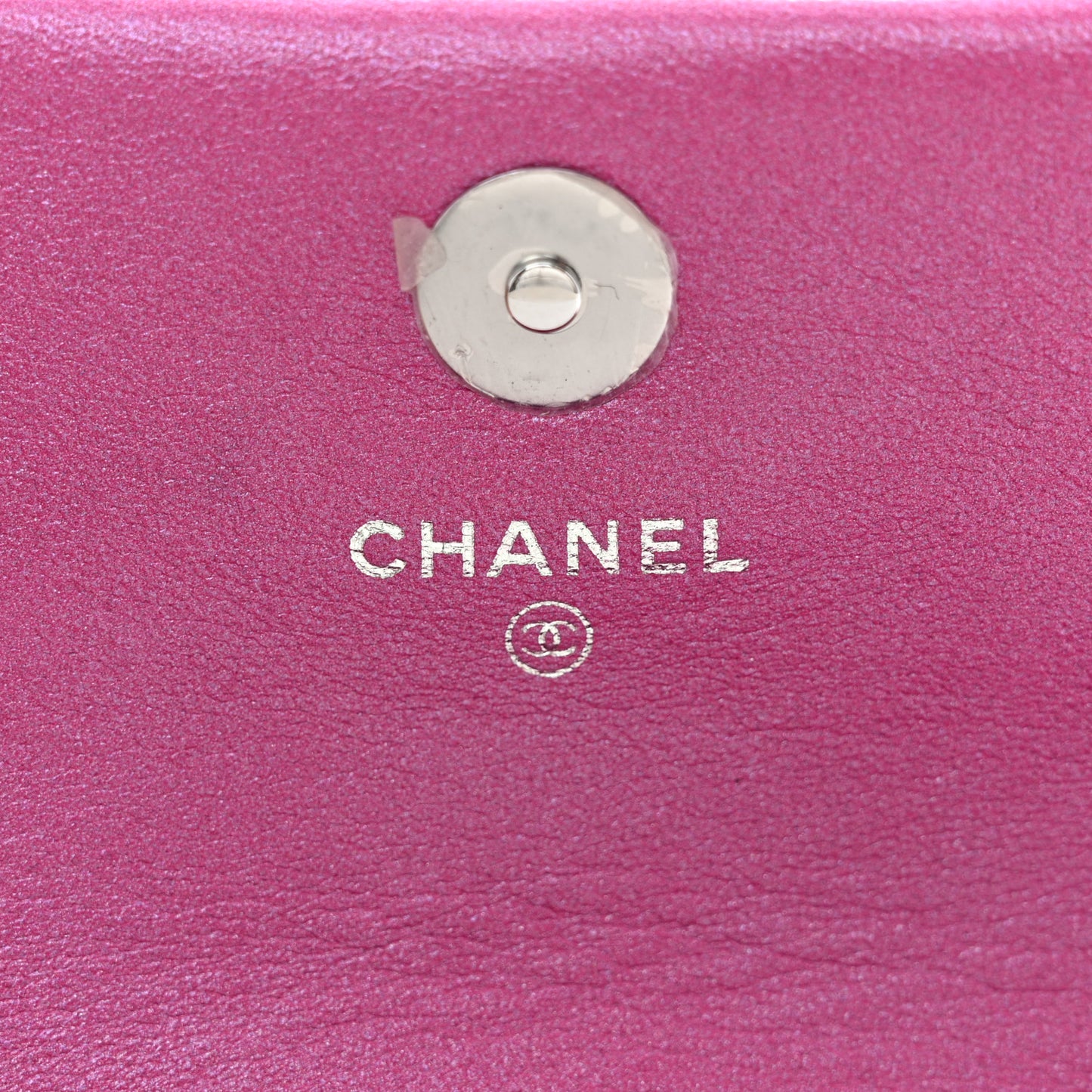 Patent Lambskin Quilted CC Hook Card Holder Pink