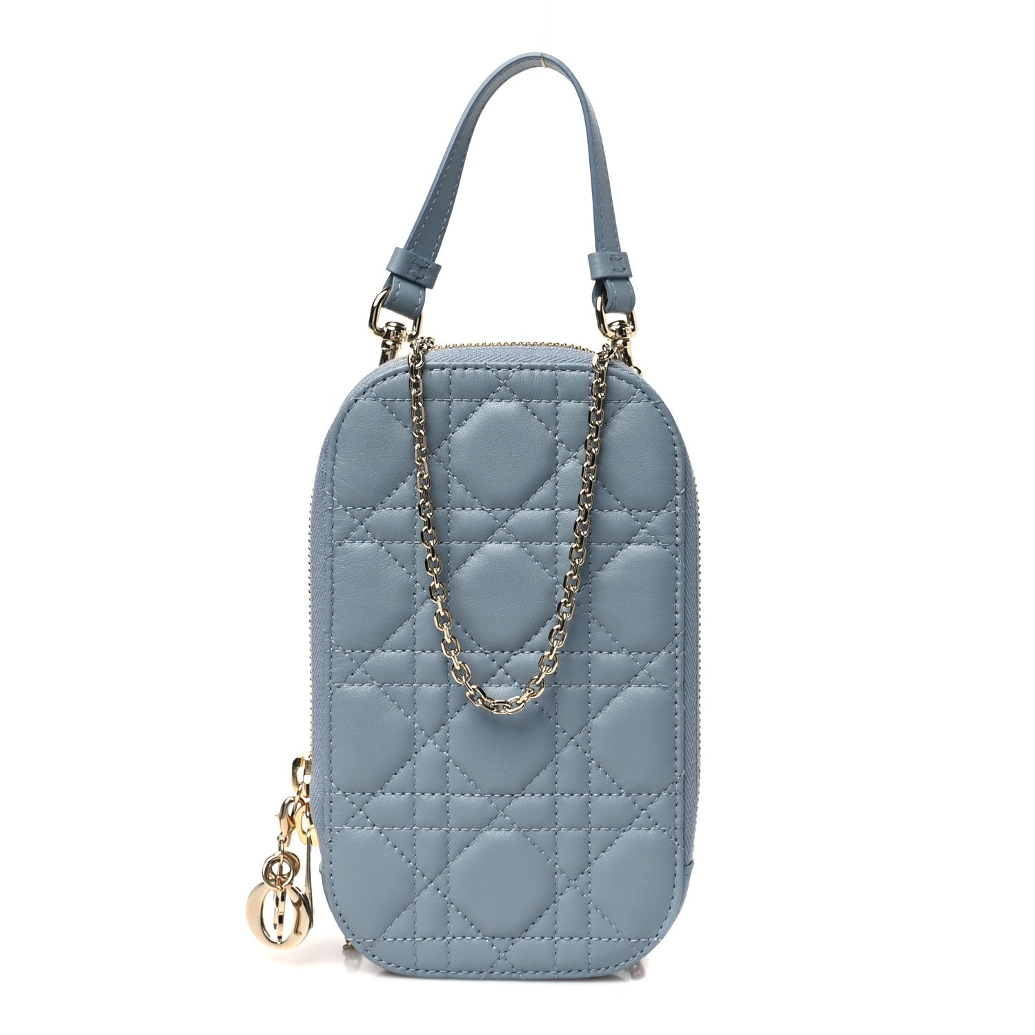 Christian Dior Lambskin Cannage Lady Dior Phone Holder Cloud Blue