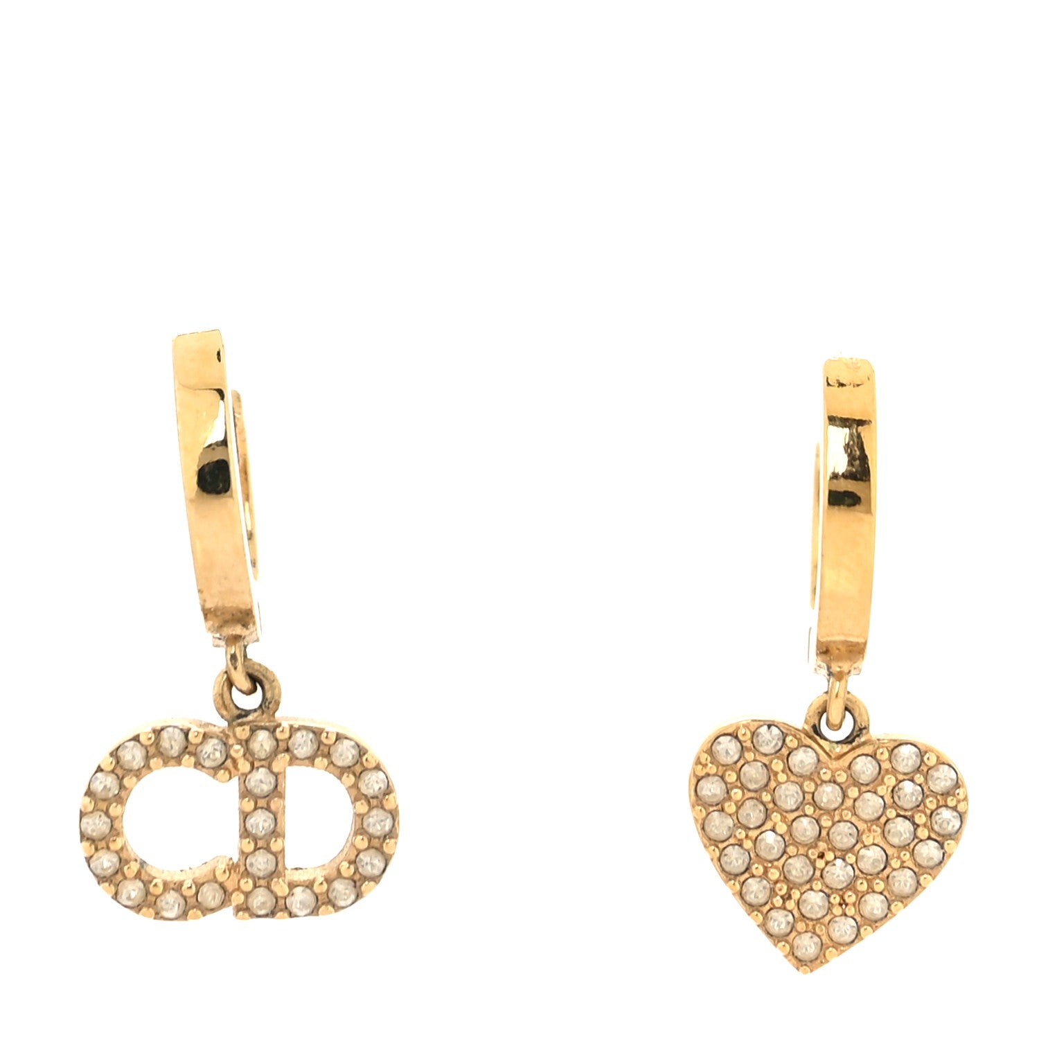 Dior CDロゴハートラインストーン　ゴールドGPクレールDリュヌピアス Christian Dior Crystal Heart Clair D Lune Hoop Drop Earrings Gold