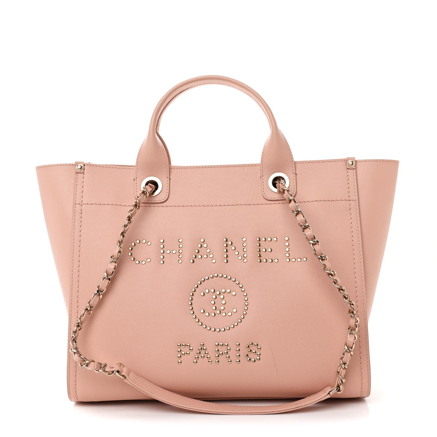 Caviar Small Studded Deauville Tote Light Pink
