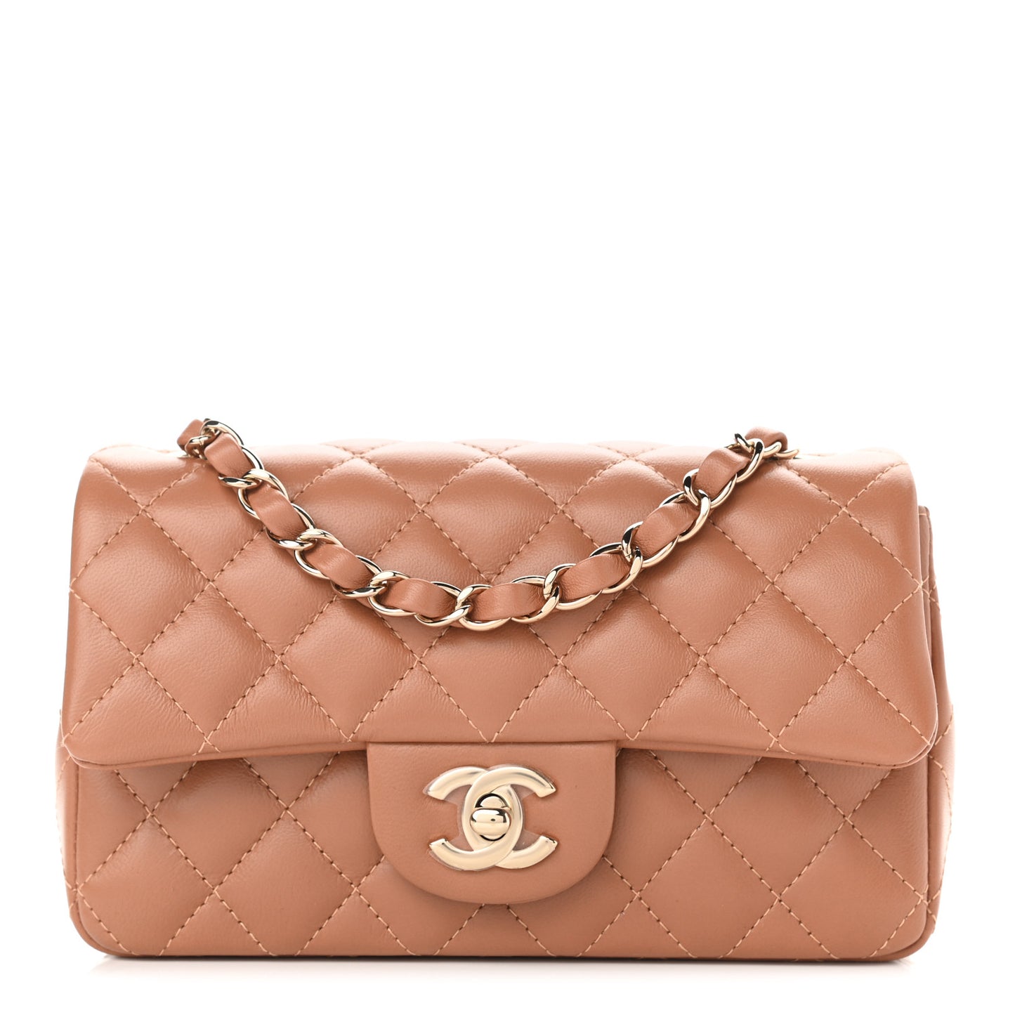 Lambskin Quilted Mini Rectangular Flap Brown
