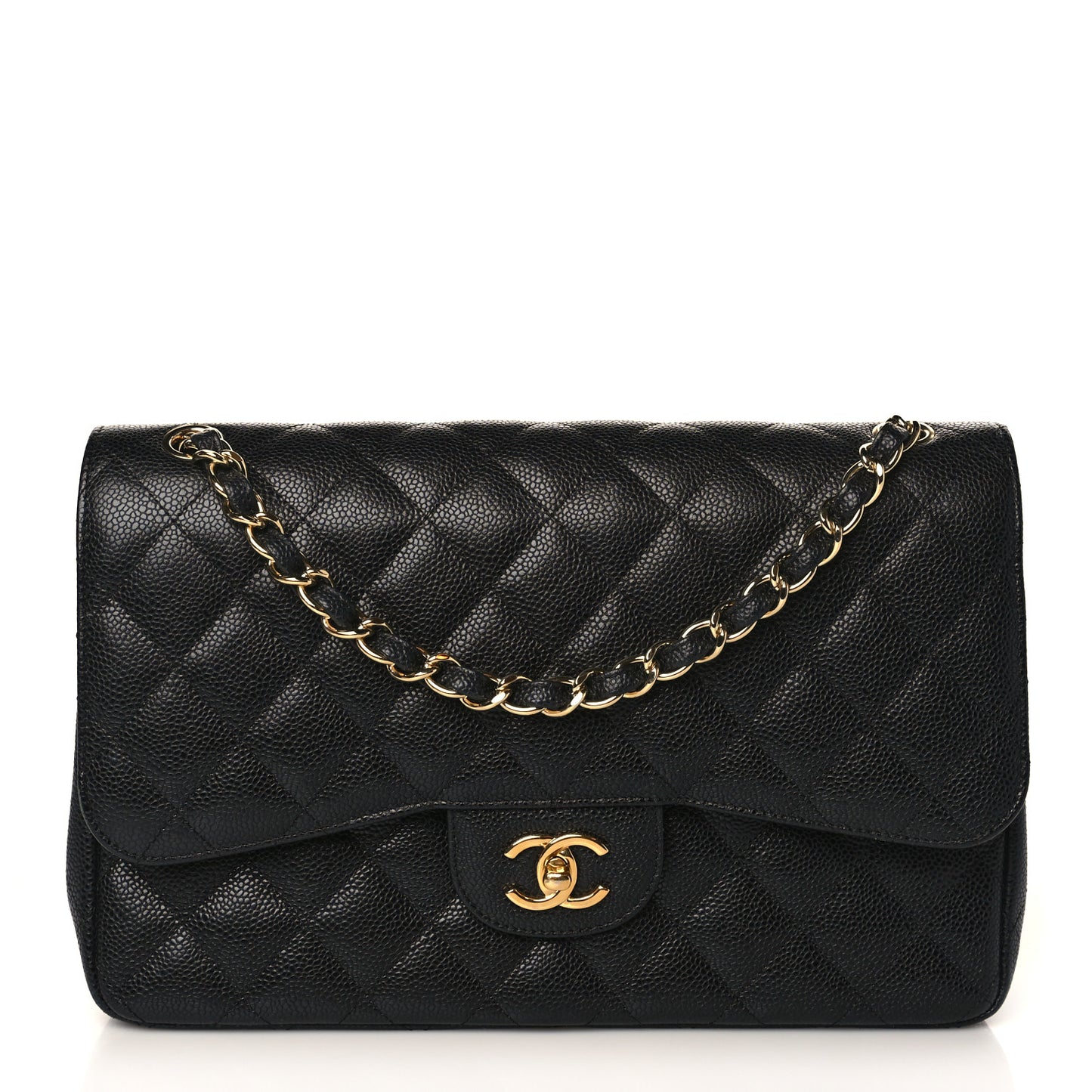 Caviar Quilted Jumbo Double Flap Black