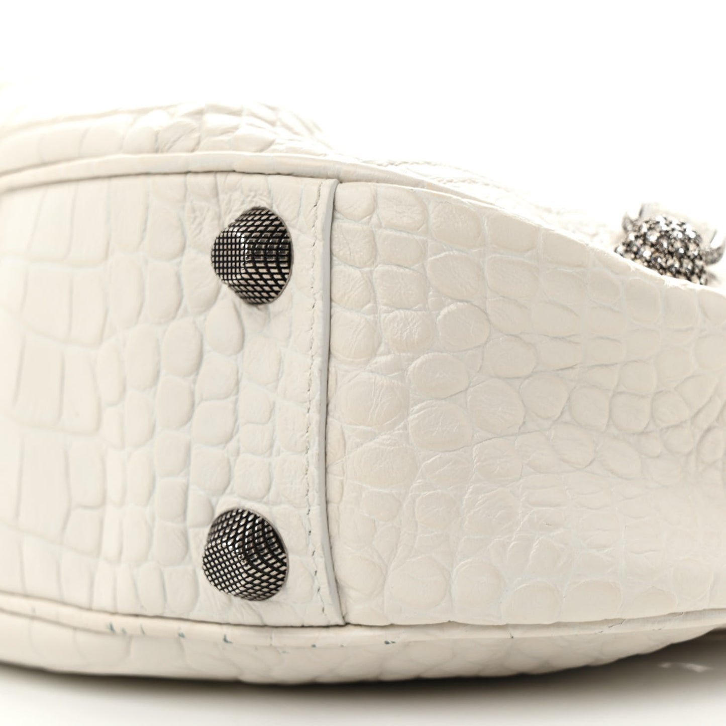 Extra Supple Calfskin Crocodile Embossed Small Le Cagole Shoulder Bag White