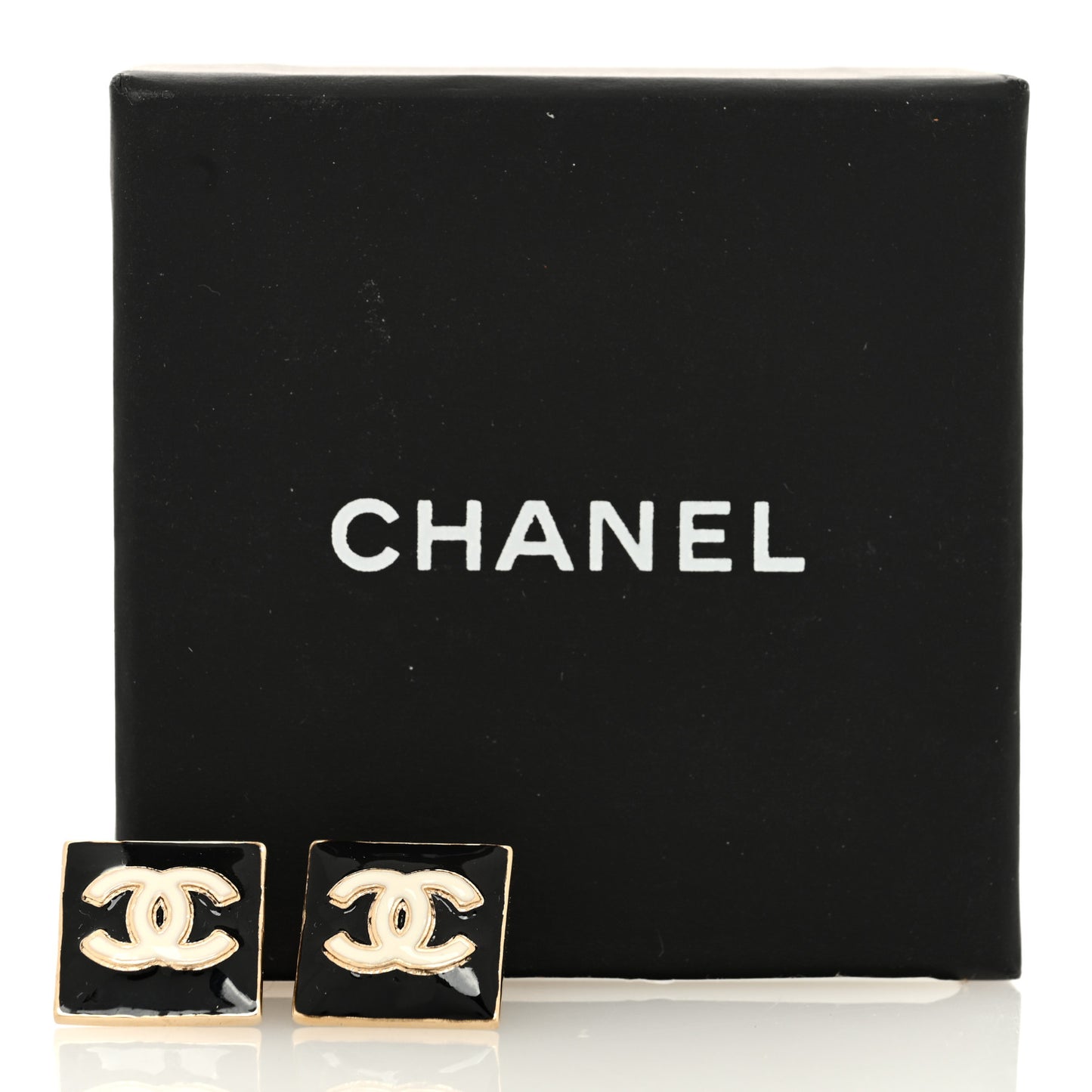 Enamel CC Square Earrings Black White