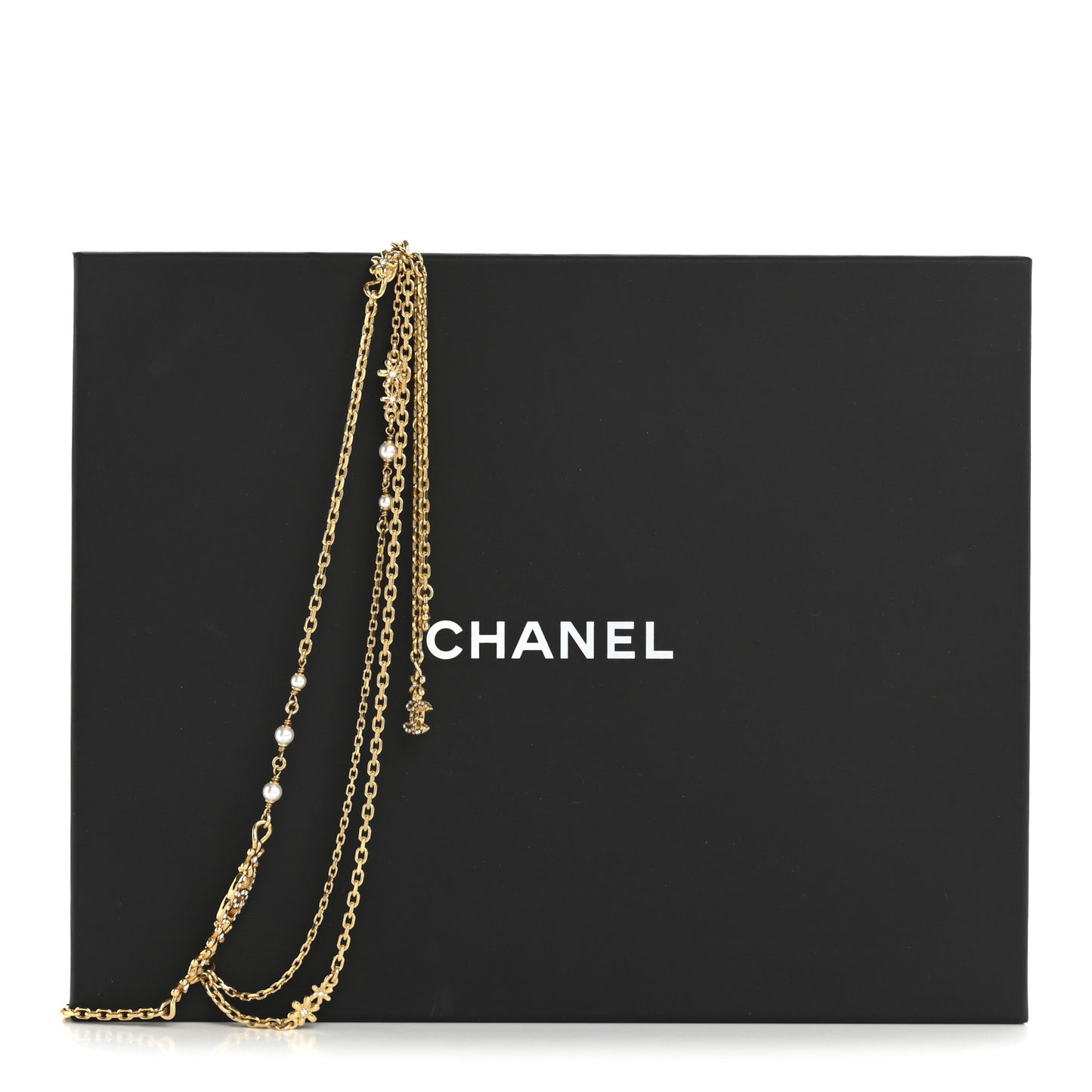 Pearl Crystal CC Flower Chain Belt Gold White
