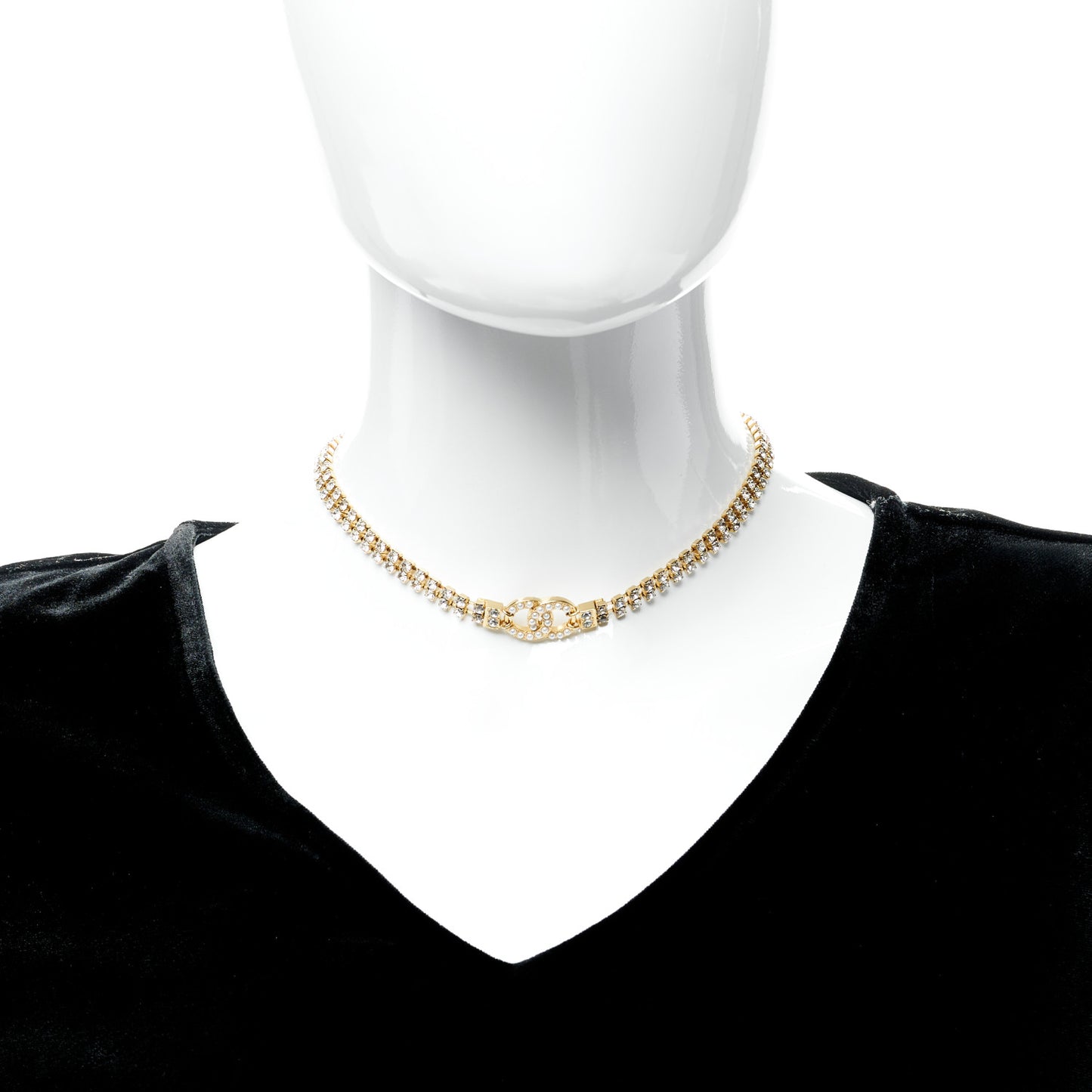 Crystal Pearl CC Choker Necklace Gold