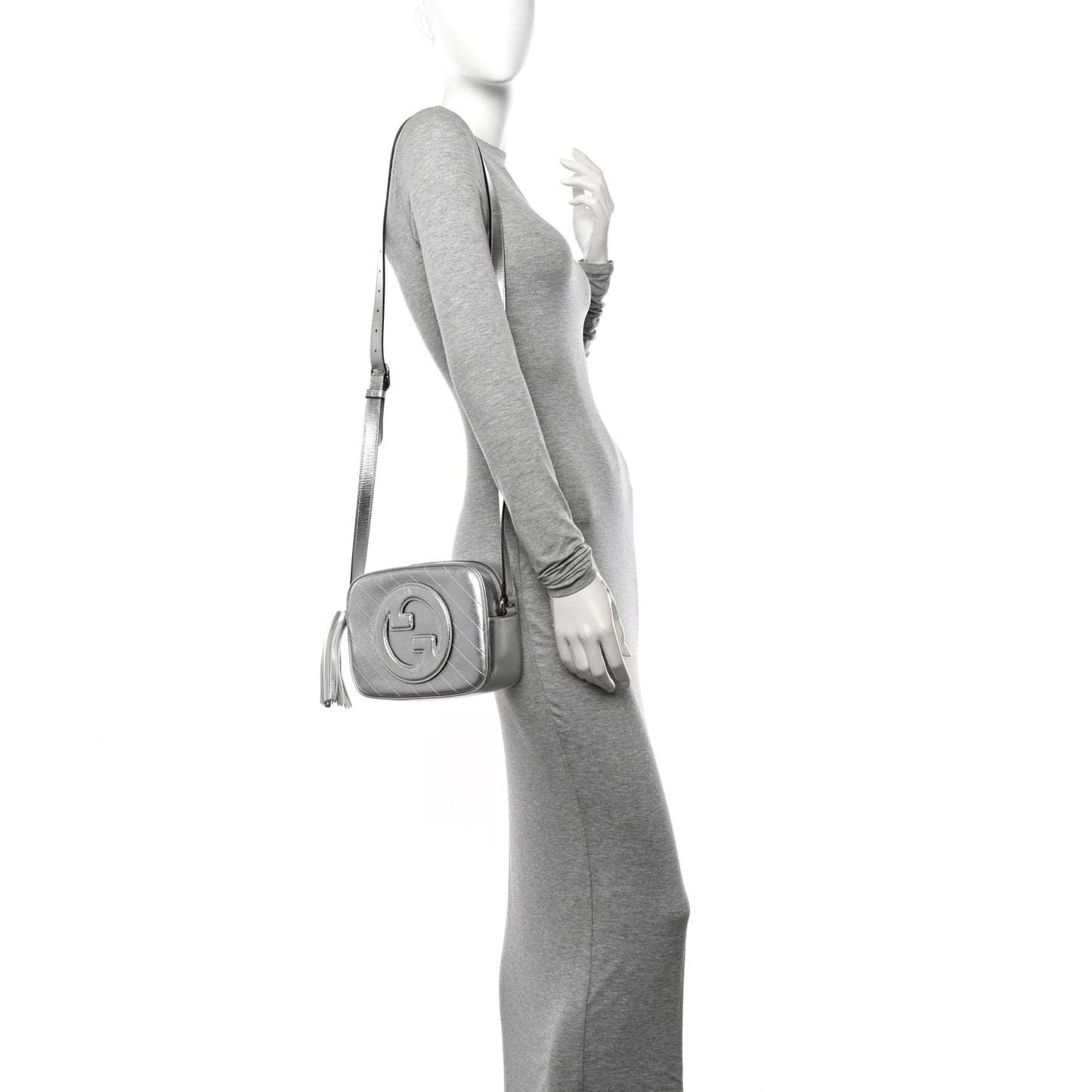 Metallic Sakai Be Green Calfskin Diagonal Stitched Small Blondie Shoulder Bag Silver