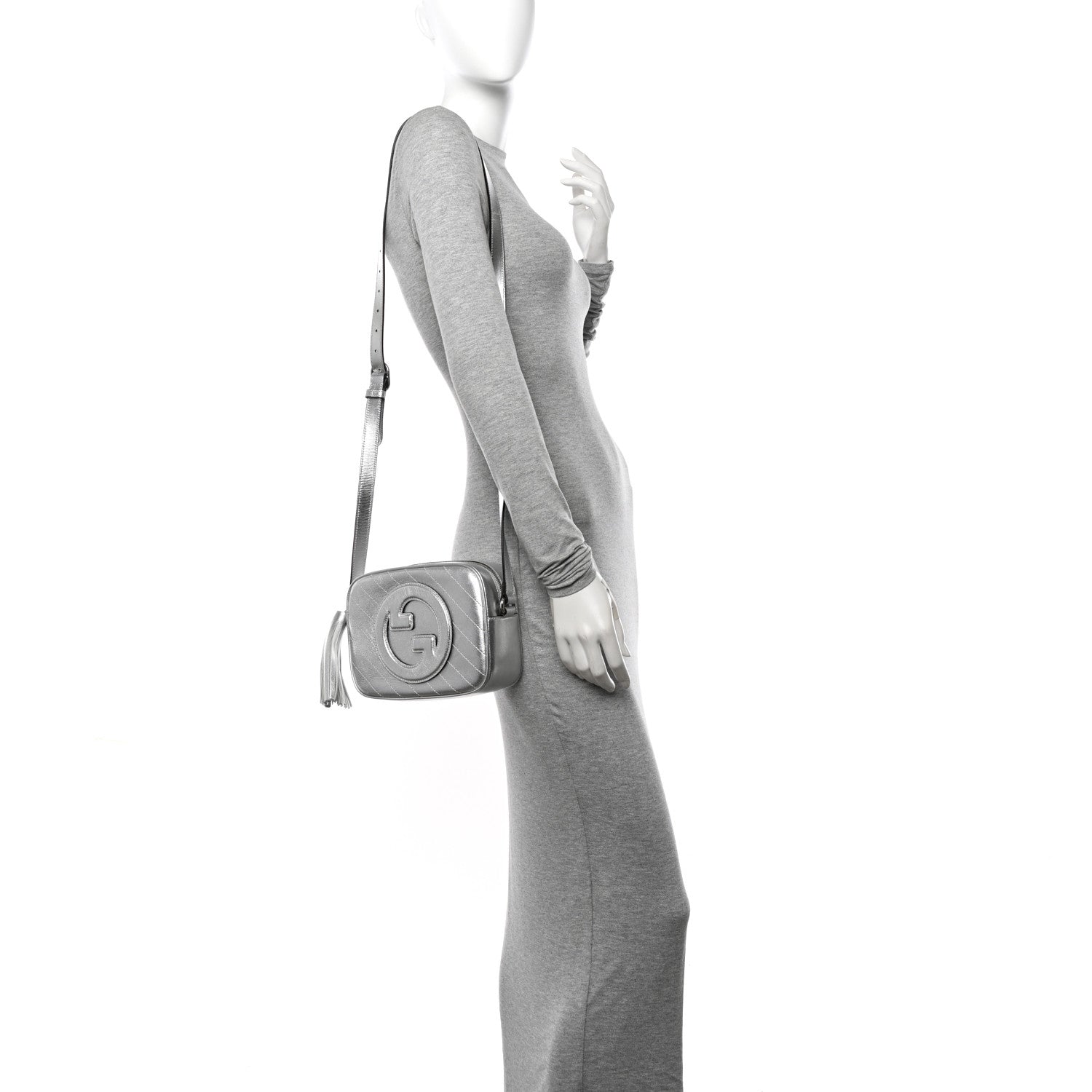 Gucci Metallic Sakai Be Green Calfskin Diagonal Stitched Small Blondie Shoulder Bag Silver 2 of 10
